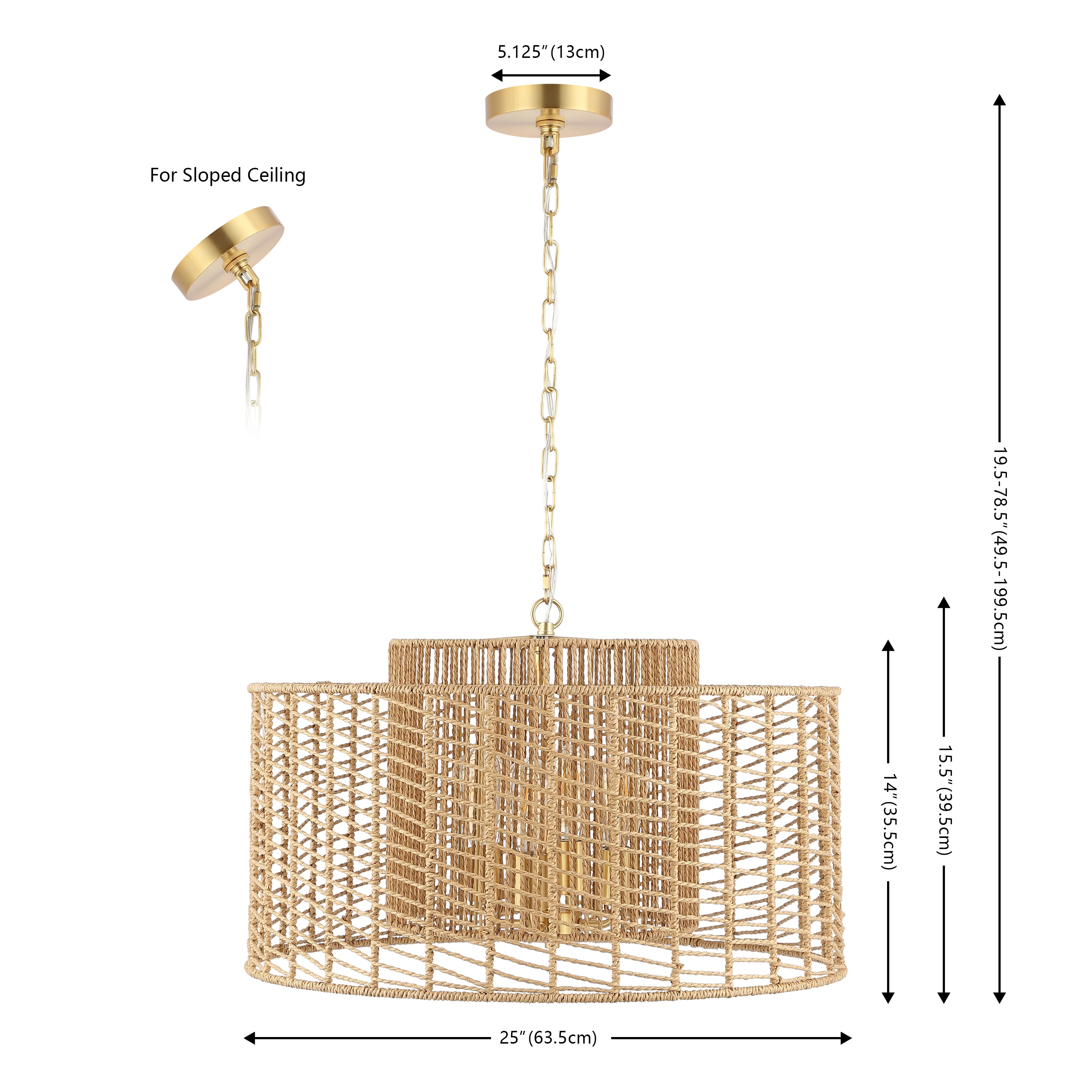 Natural Woven Rope and Brass Drum Pendant Light