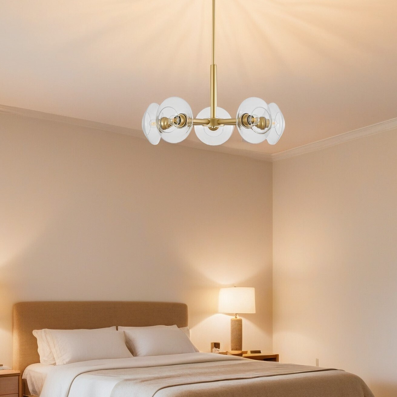 RKZHOPT Hanging Pendant Light 5 -Light Matte Gold Shell Mixed material ...