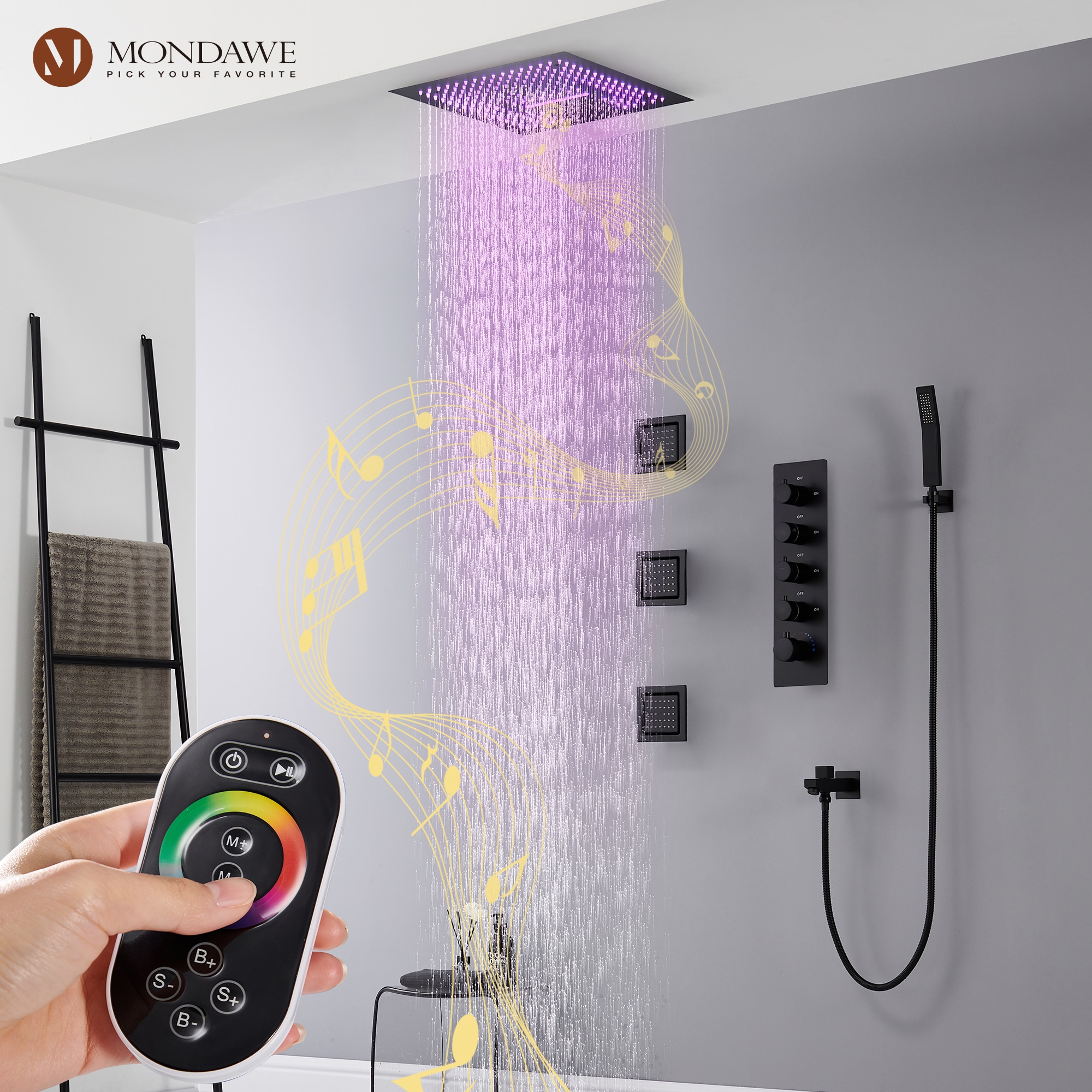 Mondawe WF6338SC-16BL Showerhead-Bar-Panels - View #3