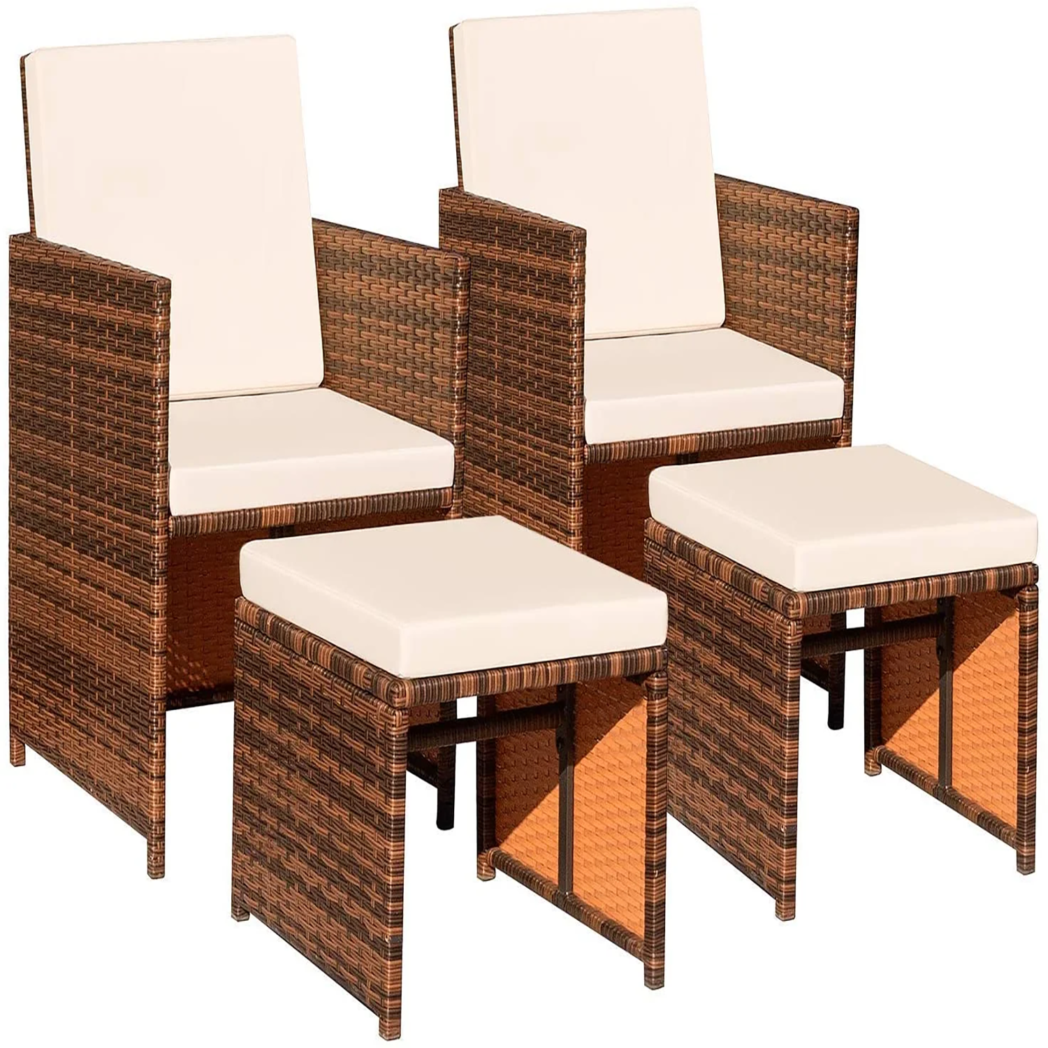 Vineego LS-LCRF2C2F-BG 4 -Piece Rattan Patio Conversation Set with Off-white Cushions