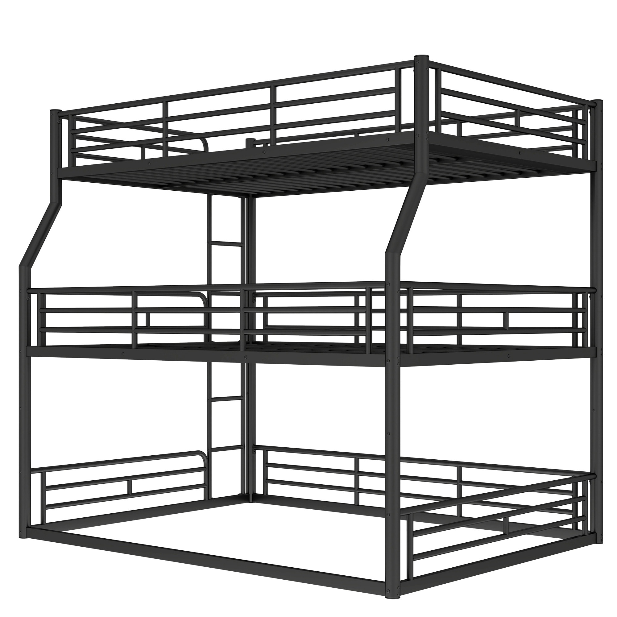 Horizons Prime Full XL over Queen over Queen Black Metal Triple Bunk Bed with Safety Guardrails and Noise-reduced Design