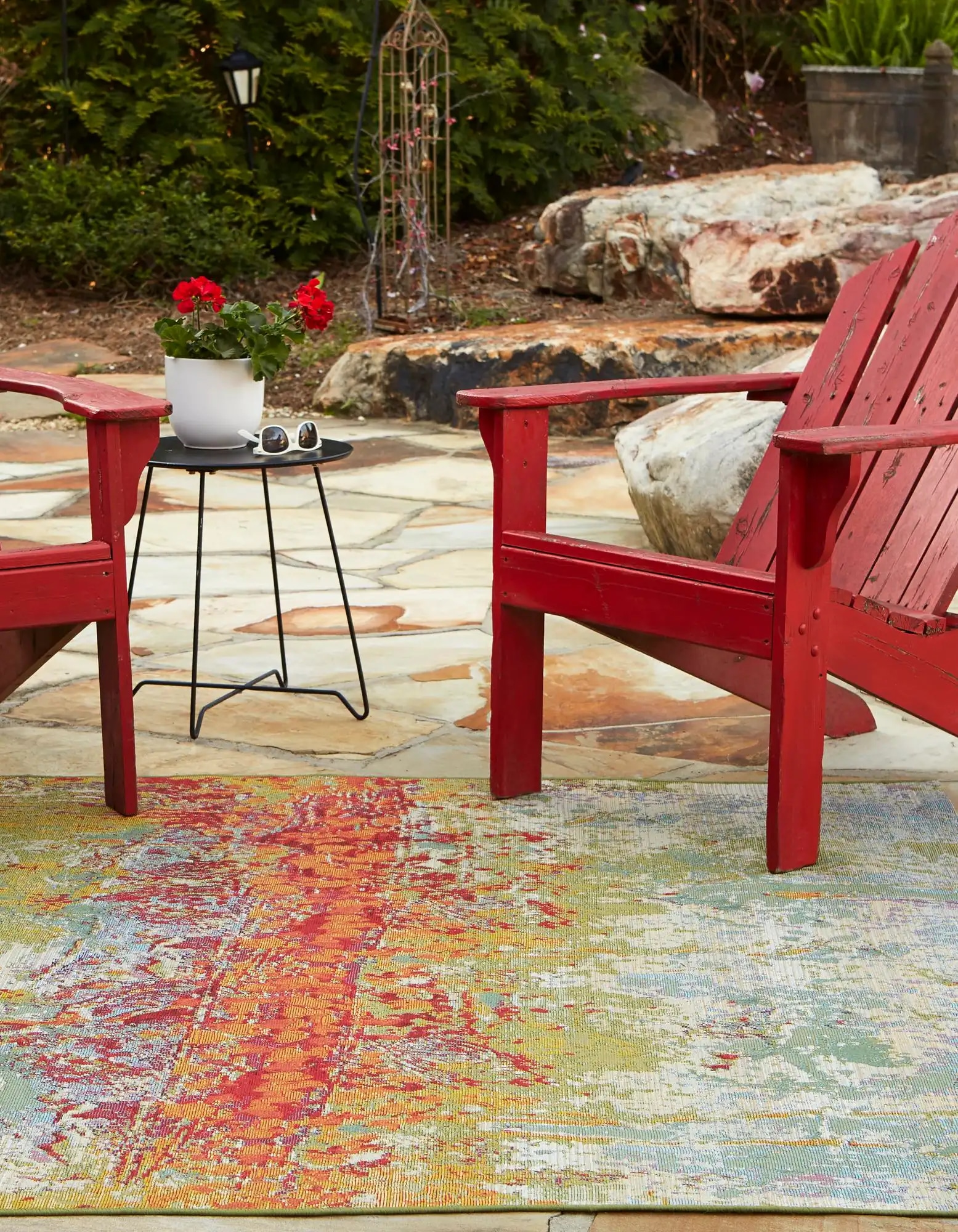 Vibrant Abstract Outdoor Square Rug - 6' Multicolor Easy-Care