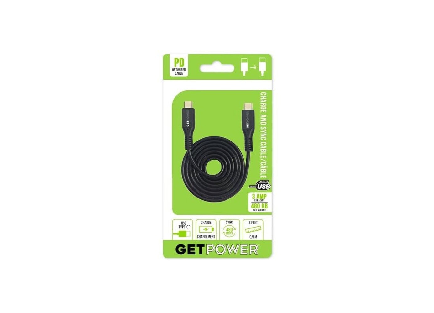 ARIES GetPower Black Hi Speed USB Charge/Sync Cable For Universal 3 ft. L