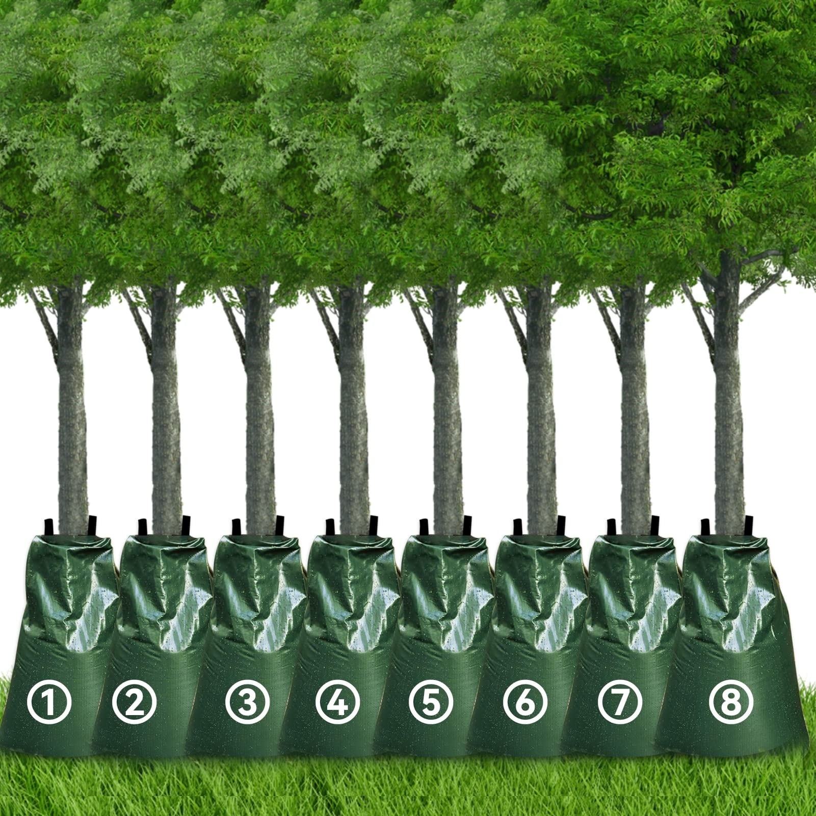 Angel Sar 8 Packs Slow Release Tree Watering Bags 20 Gallon Zippered Automatic Tree Watering Bags with Drip Irrigation Bags for New Planted and Transplanted Trees Featuring Reliable Tree Watering Bags for Efficient Deep Root Watering #L2MJA509DIK09