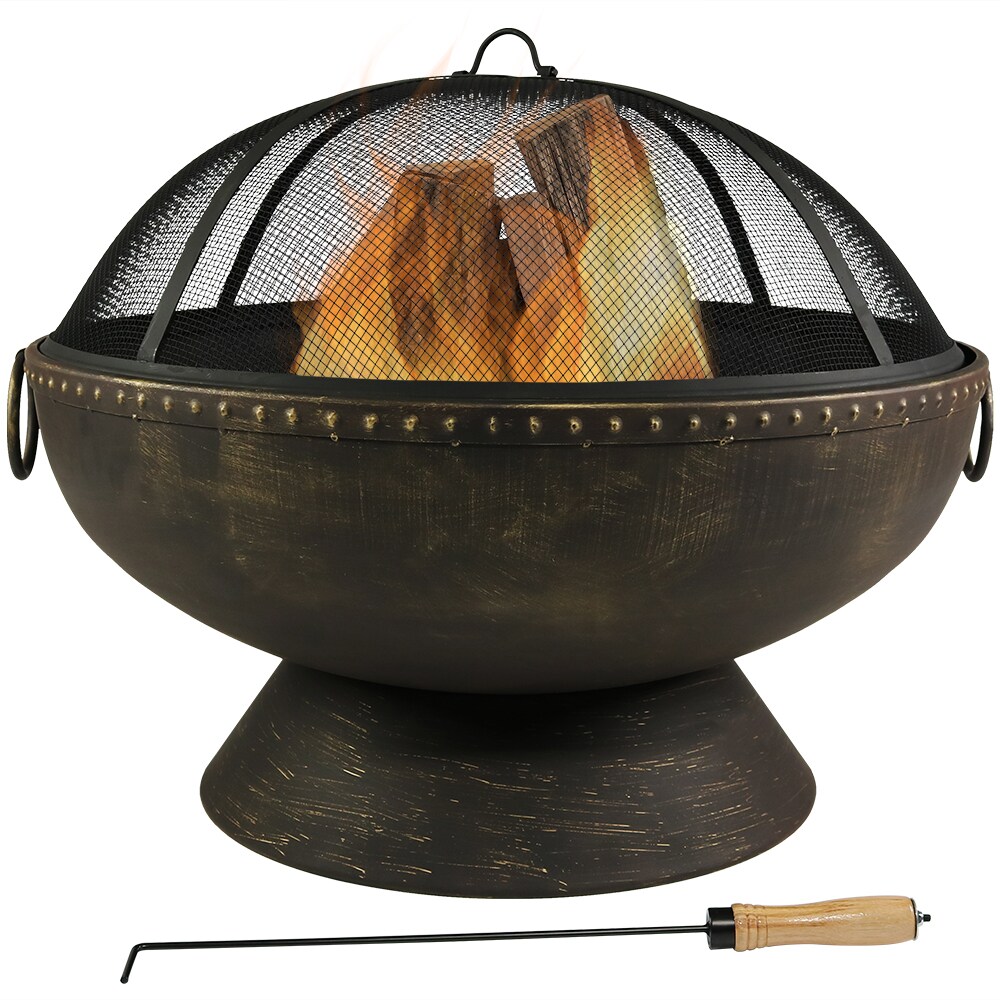 30" Black and Bronze Steel Wood-Burning Fire Pit with Screen and Poker