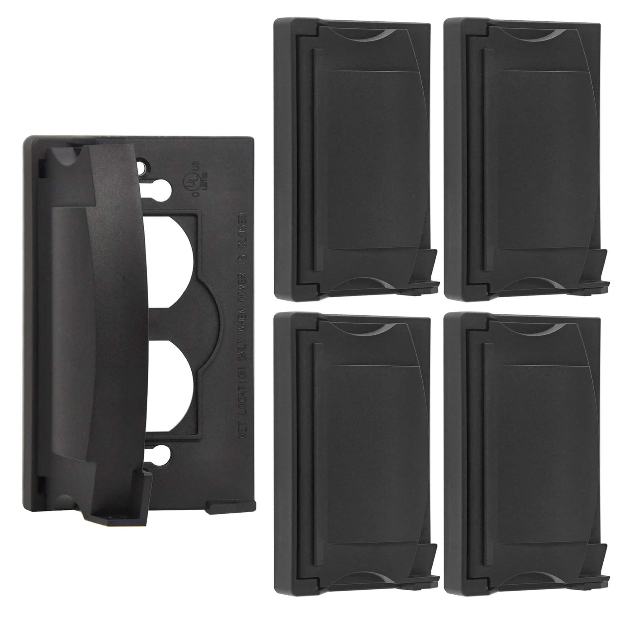 OGETFUUR 5 Pack 1-Gang Black Outdoor Outlet Cover with 4.65in H x 2.87in W for Weatherproof Electrical Protection featuring Durable Plastic Construction and Waterproof Seal
