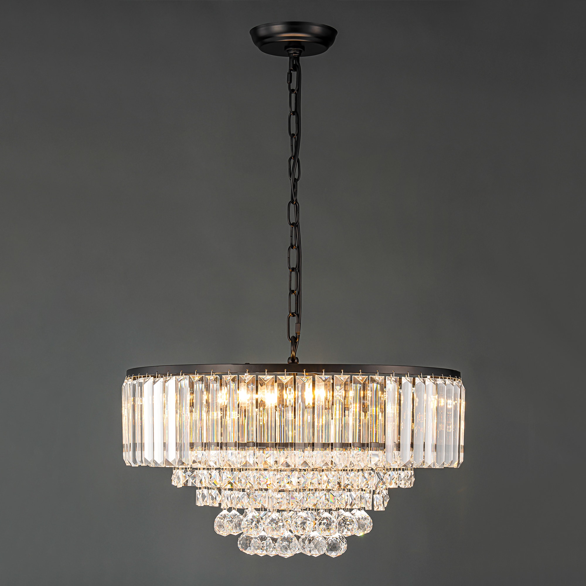 Rennnsan CL810148608 Ellysen 5 -Light Matte Black Glam Integrated LED Crystal For Use in Bedrooms, Dining Rooms, Foyers, Kitchens, Living Rooms Chandelier