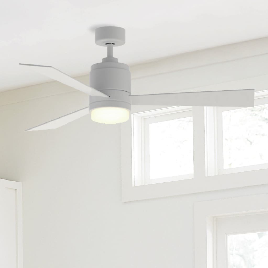 Fanimation Studio Collection LP8277LMW Pylon 48-in Integrated LED Matte White with Matte White Blades Propeller Ceiling Fan With Light and Remote ( 3 -Blade )