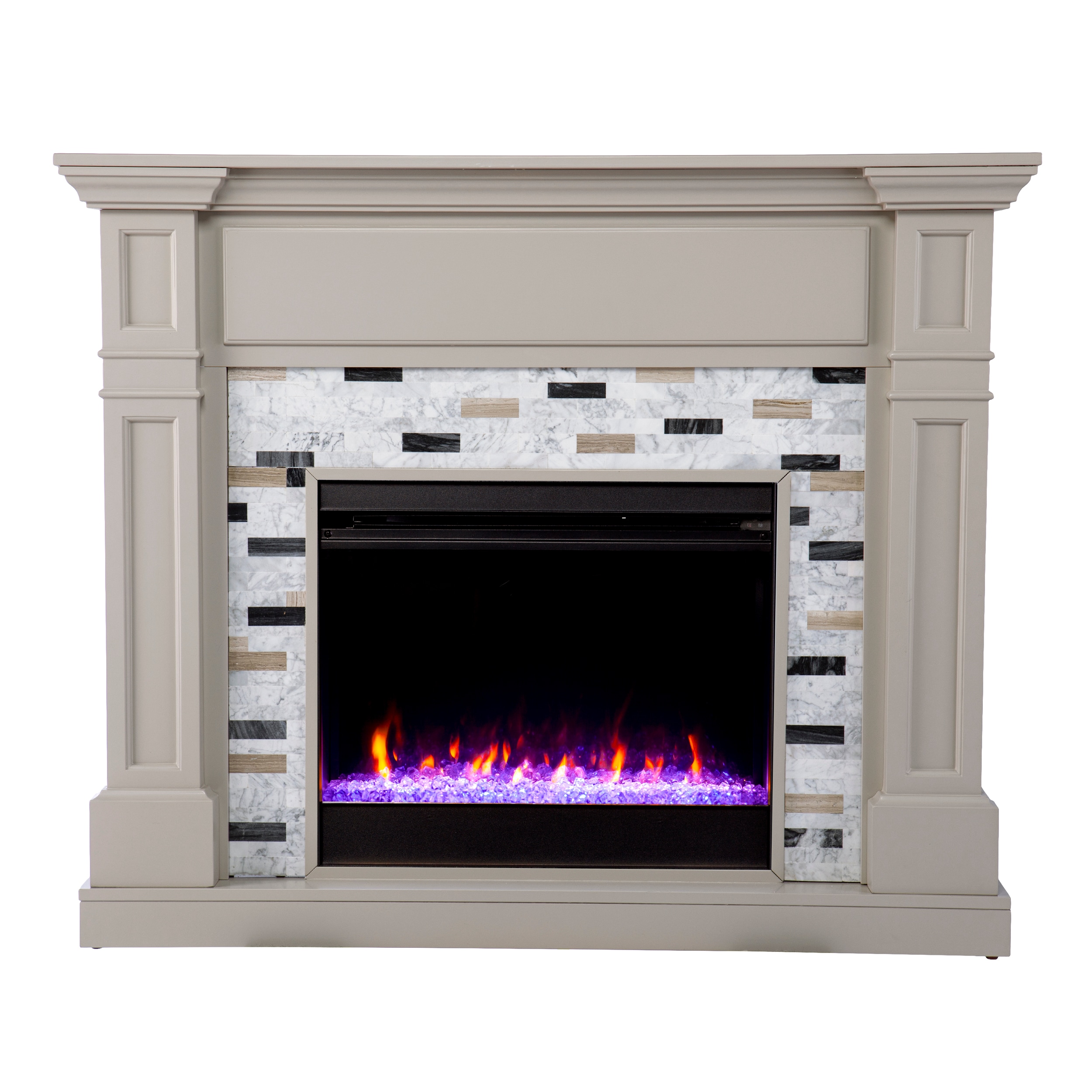 Southern Enterprises FC1096059 48-in W Gray with Black, Gray, White Marble Free standing Fan-forced Flat wall Electric Fireplace with Remote Control Included