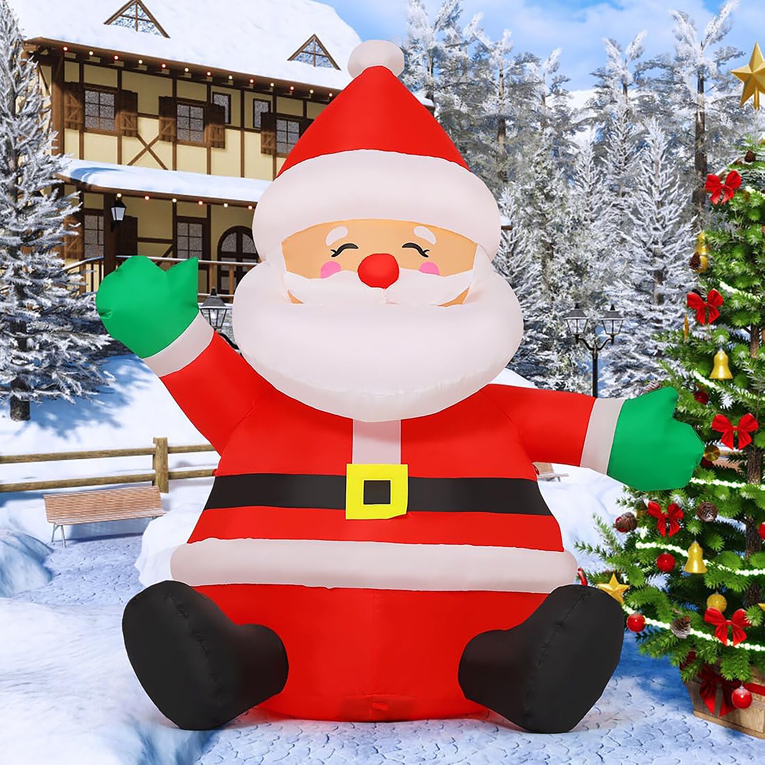 GOOSH 5 FT Inflatable Santa Claus with LEDs and Storage Bag