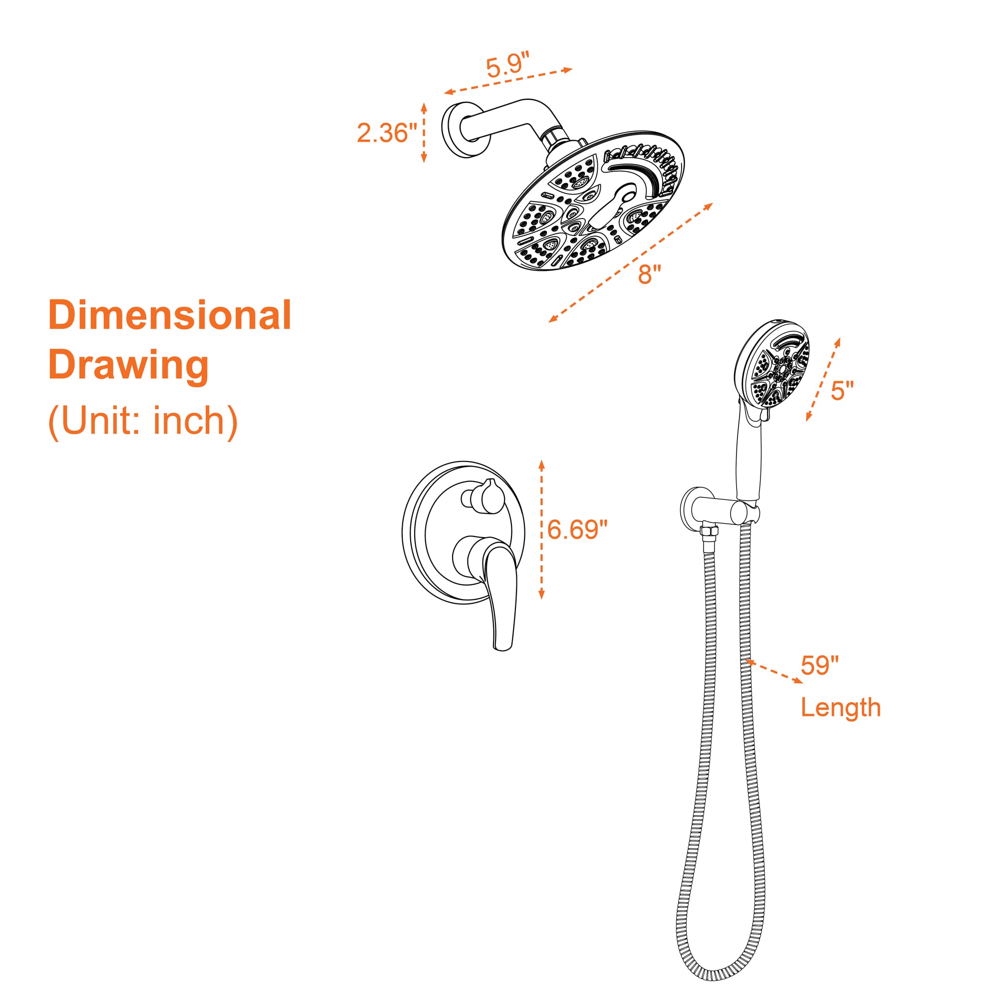 WELLFOR FH75010-ORB Showerhead-Bar-Panels - View #9
