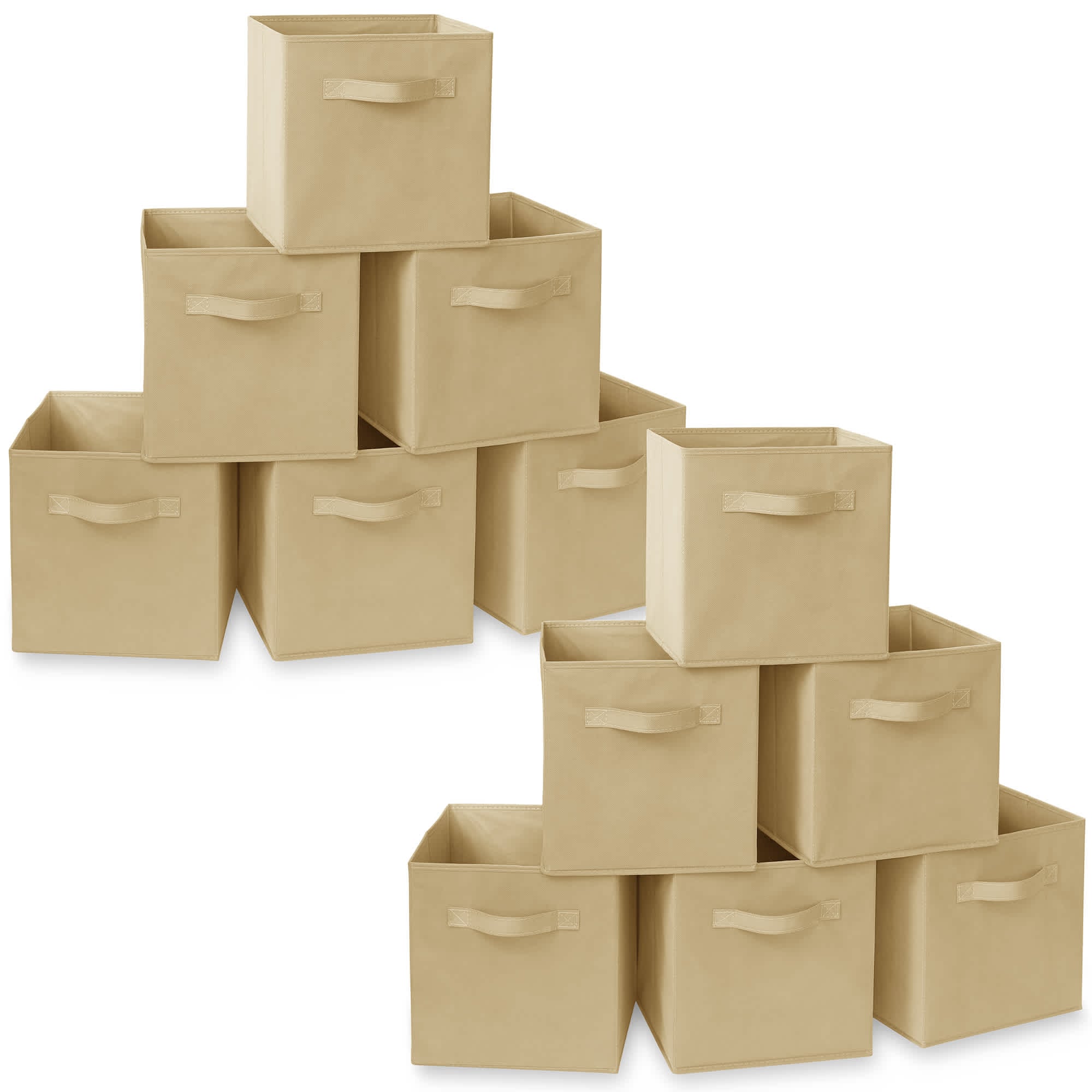 Casafield 6CC-BEIGE-2. (Set of 12) Collapsible Fabric Cubes - 11-in Storage Bins - Beige