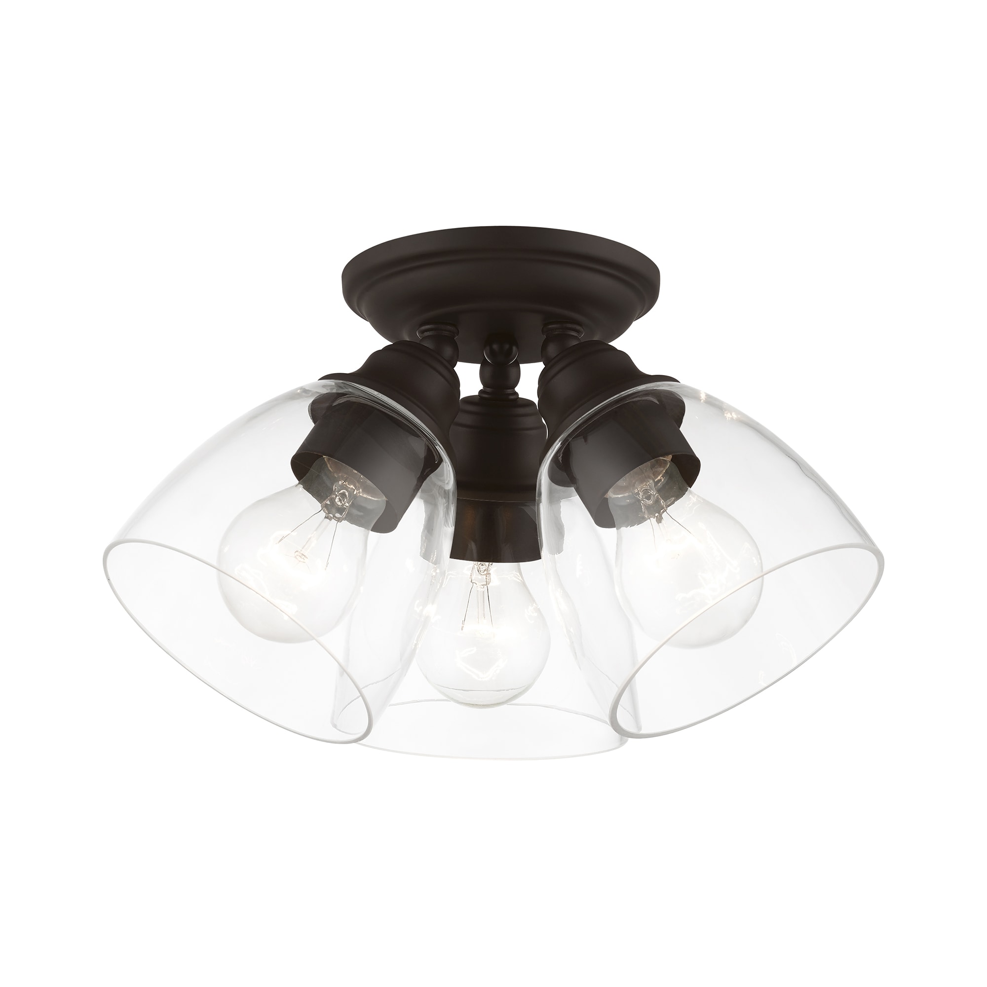 Bronze 3-Light Flush Mount with Clear Glass Shades
