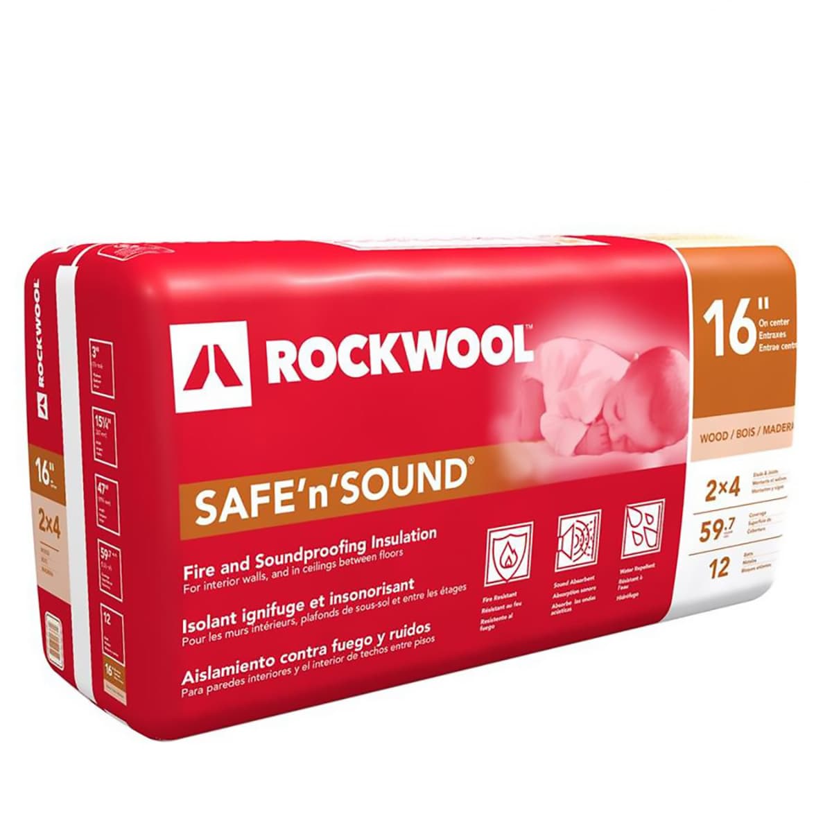 ROCKWOOL 'n' SOUND R- Attic Wall 59.7-sq ft Unfaced Stone Wool Batt Insulation (15.25-in W x L) Individual Pack 1 total in the Insulation department at Lowes.com