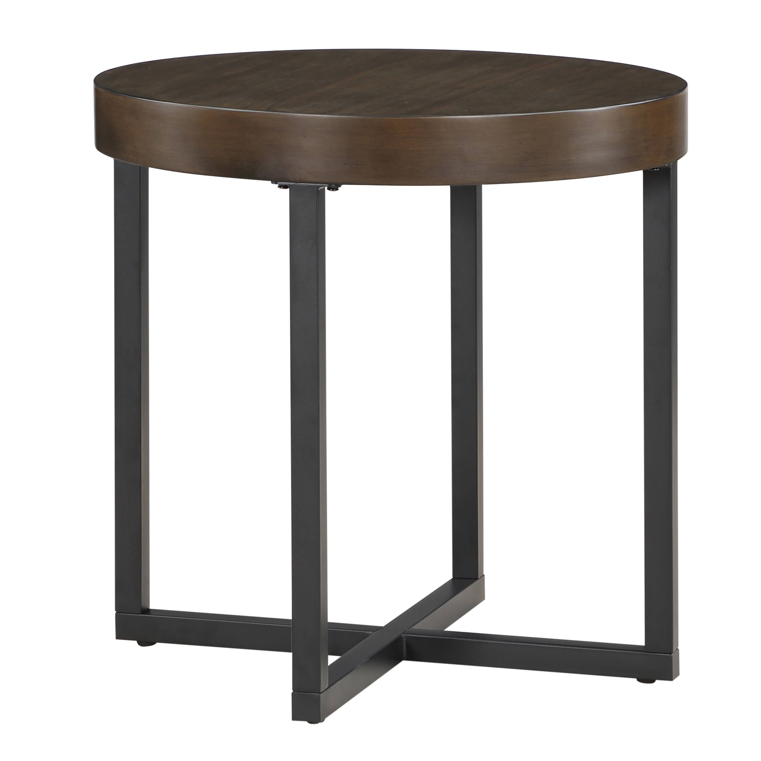 Yukon 24" Round Walnut Wood and Iron End Table