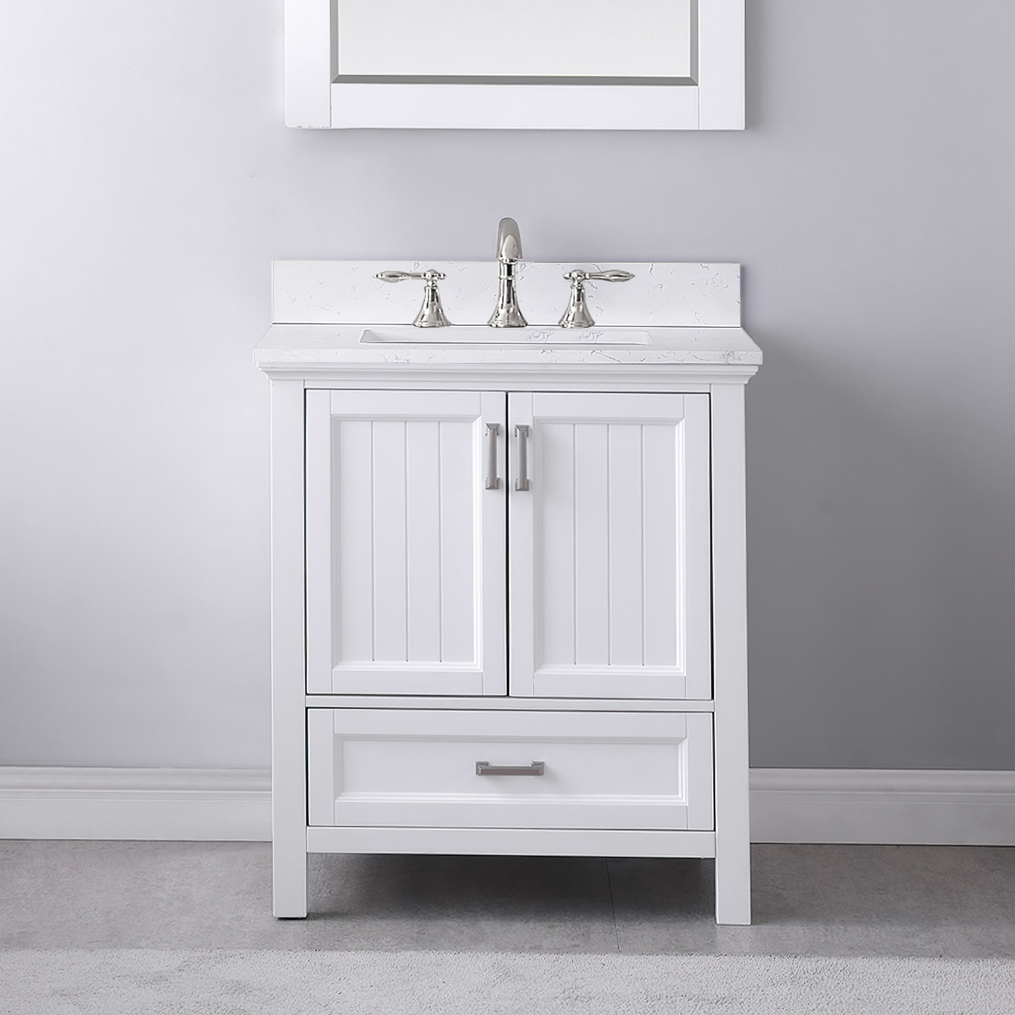 Isla 30" White Single Bathroom Vanity with Marble Countertop