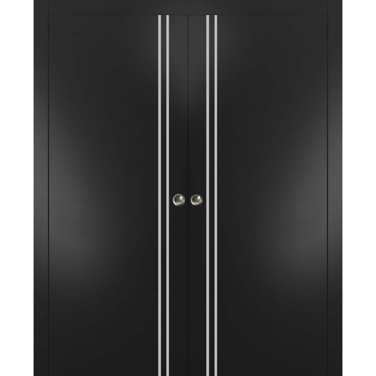 SARTODOORS Sliding Double Pocket Door with Frames - Planum 0310 Black Matte - Kit Trims Rail Hardware - Solid Wood Interior Bedroom Bathroom Closet Sturdy Doors -84 x 96 (2x 42x96)