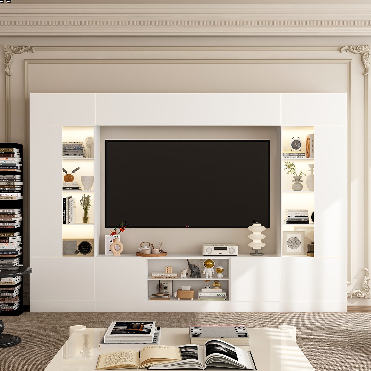 FUFU&GAGA KF020427-01+02 Modern/Contemporary White TV cabinet Integrated TV Mount ( Accommodates TVs up to 65-in )