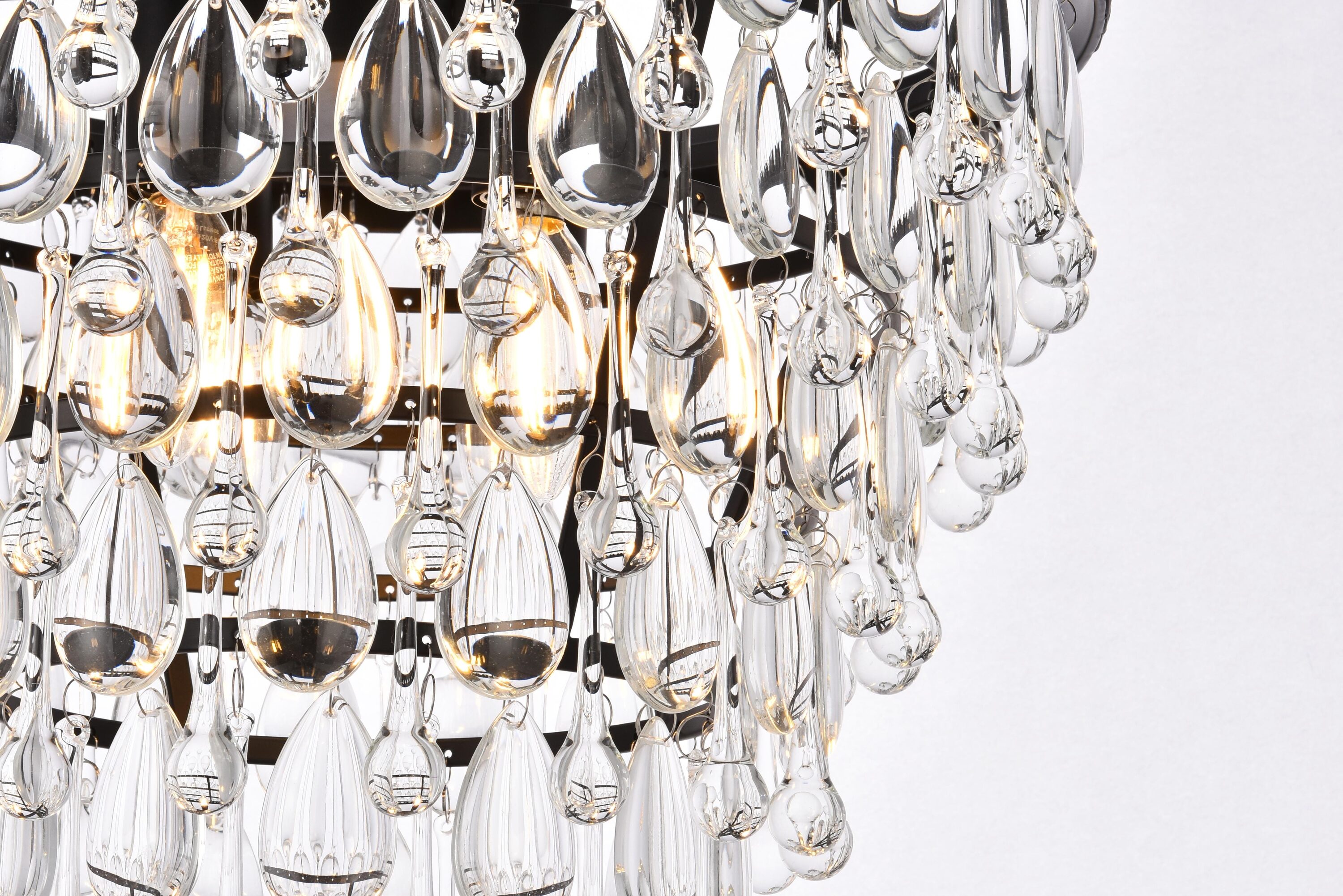Nordic Black Iron and Crystal 4-Light Pendant Chandelier
