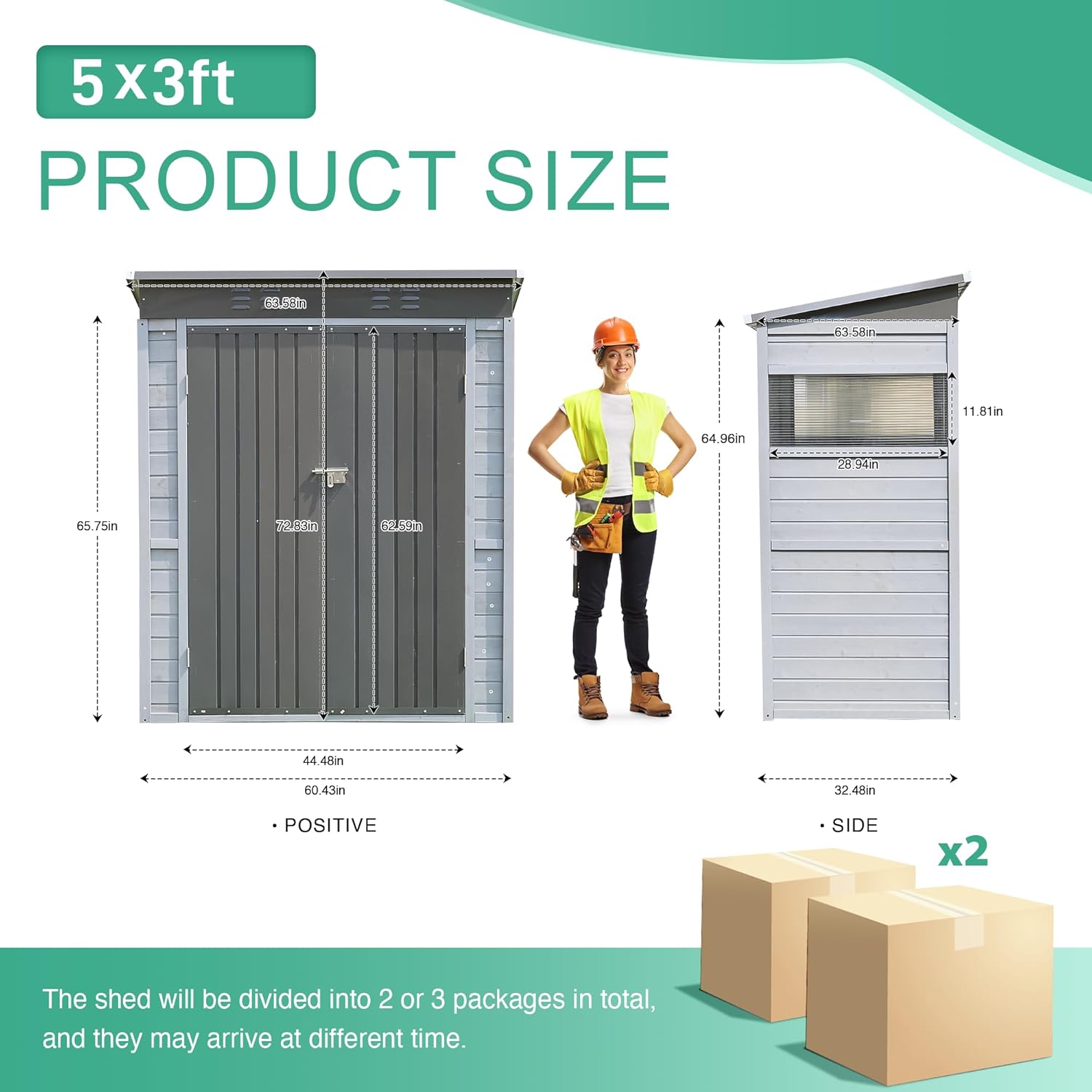 PatioEasy 5x3 ft Outdoor Storage Shed with Vents and Windows Steel ...