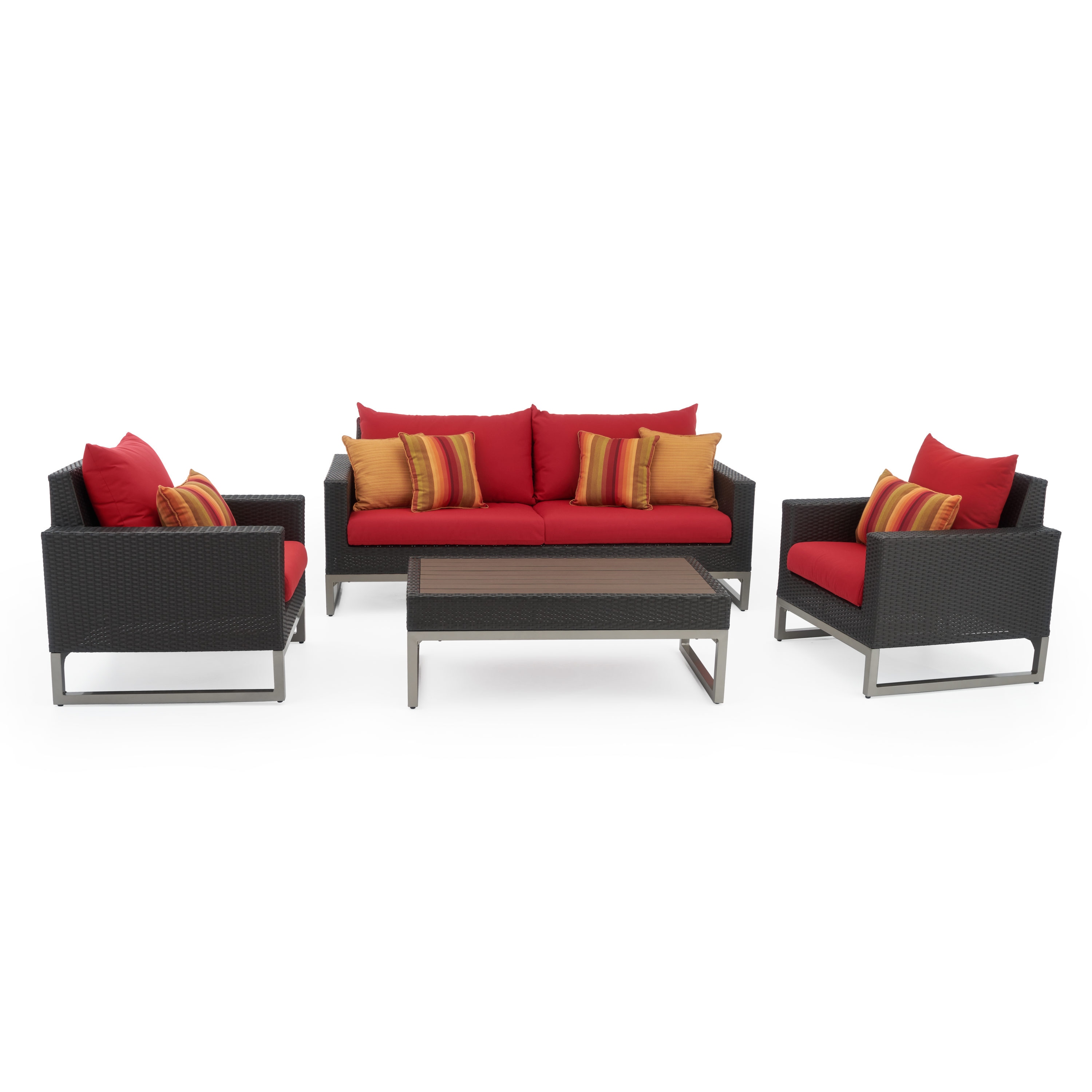 RST Brands OP-PESS4-MILO-E-SUNK Milo 4-Piece Wicker Patio Sofa Conversation Set with Red Sunbrella Cushions