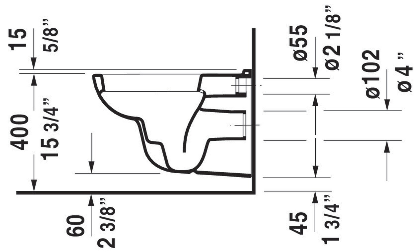 White Wall Mounted Dual Flush Elongated Toilet Bowl