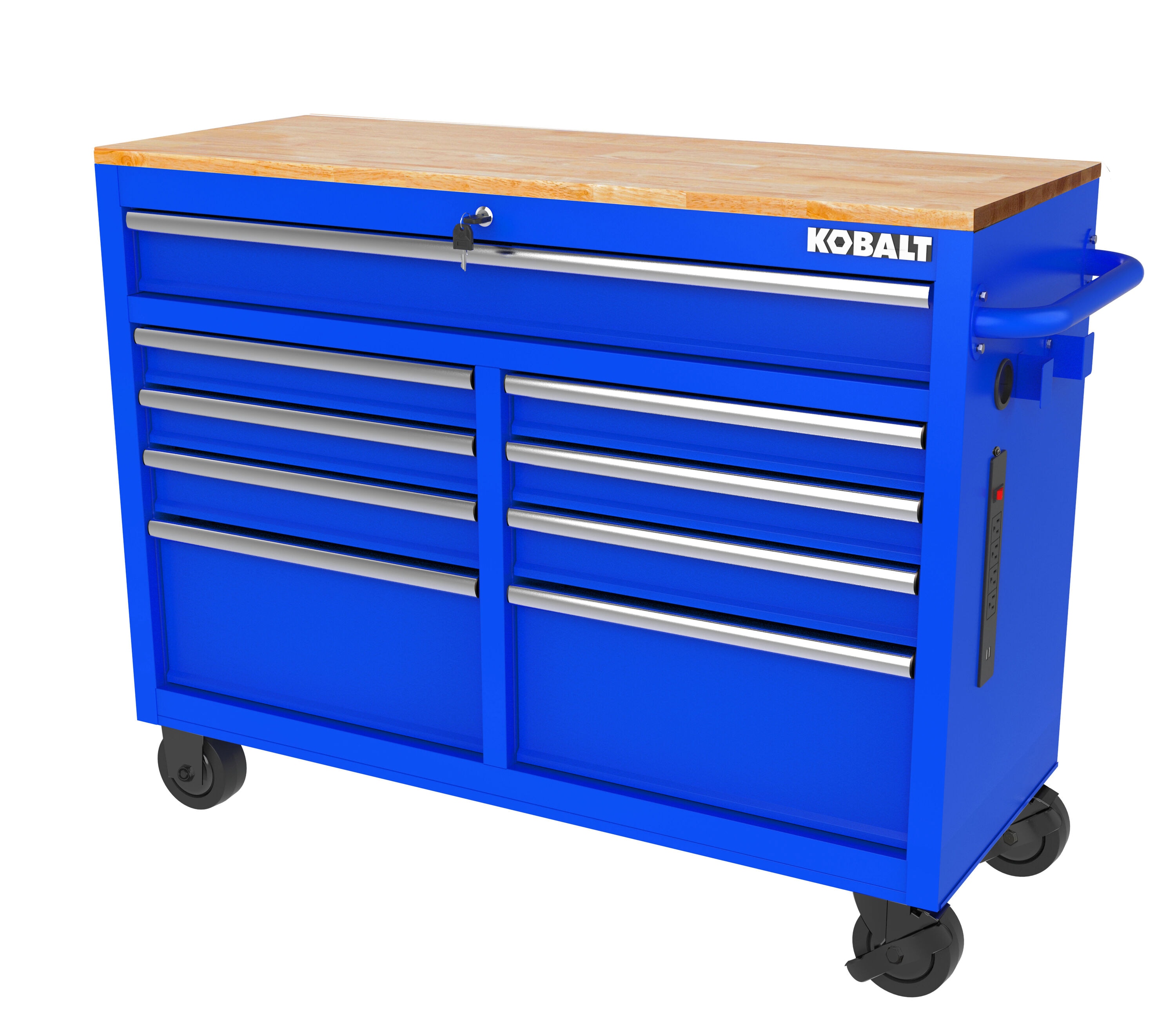 Kobalt 46.1-in L x 37.2-in H 9-Drawers Rolling Blue Wood Work Bench in the  Work Benches & Tops department at