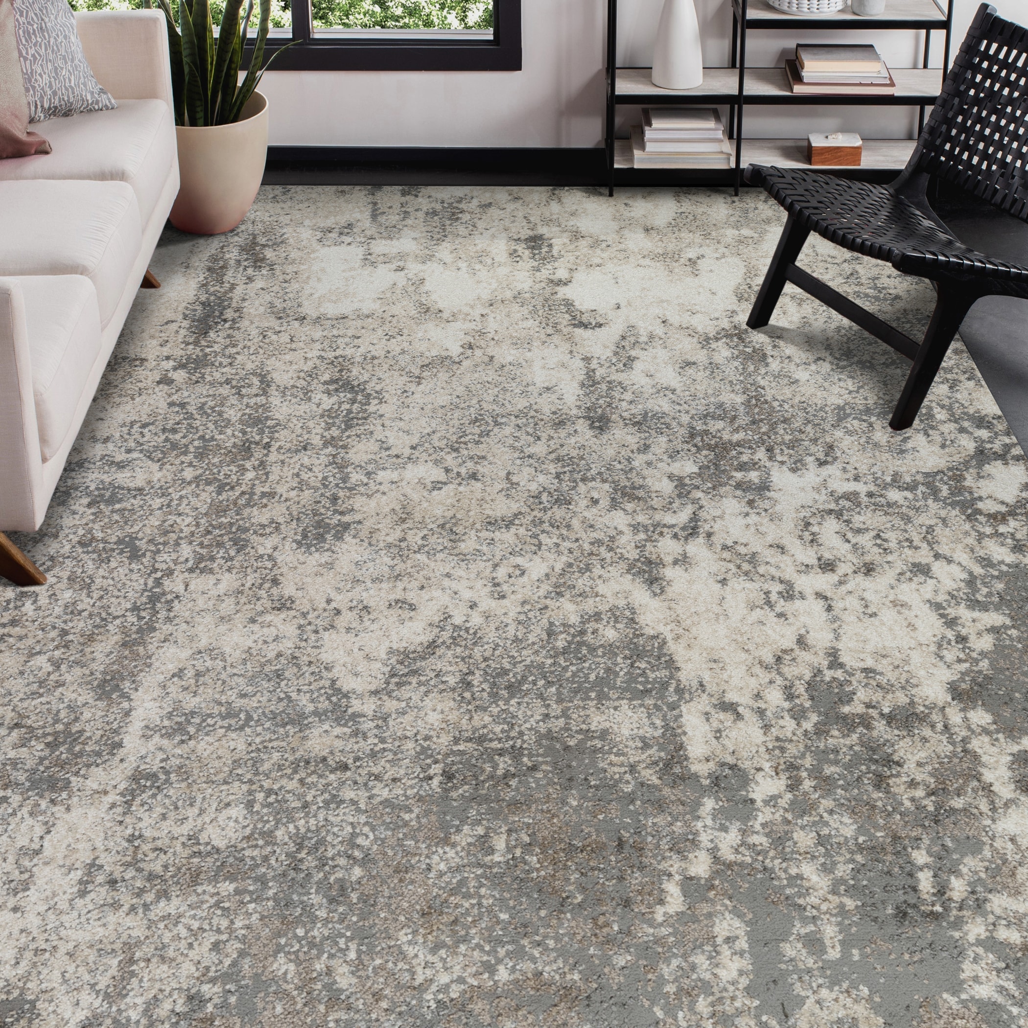 AMER YAS1311511 Yasmin 4 x 6 (ft) Loomed Polyester Gray/Beige Rectangular Indoor Abstract Mid-Century Modern Throw rug