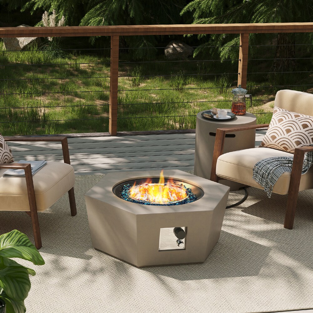 41-in W Terrazzo Beige Concrete Square Propane Gas Fire Pit Stainless Steel in Yellow | - Patio Watcher BT-GS41H-BY-RGS