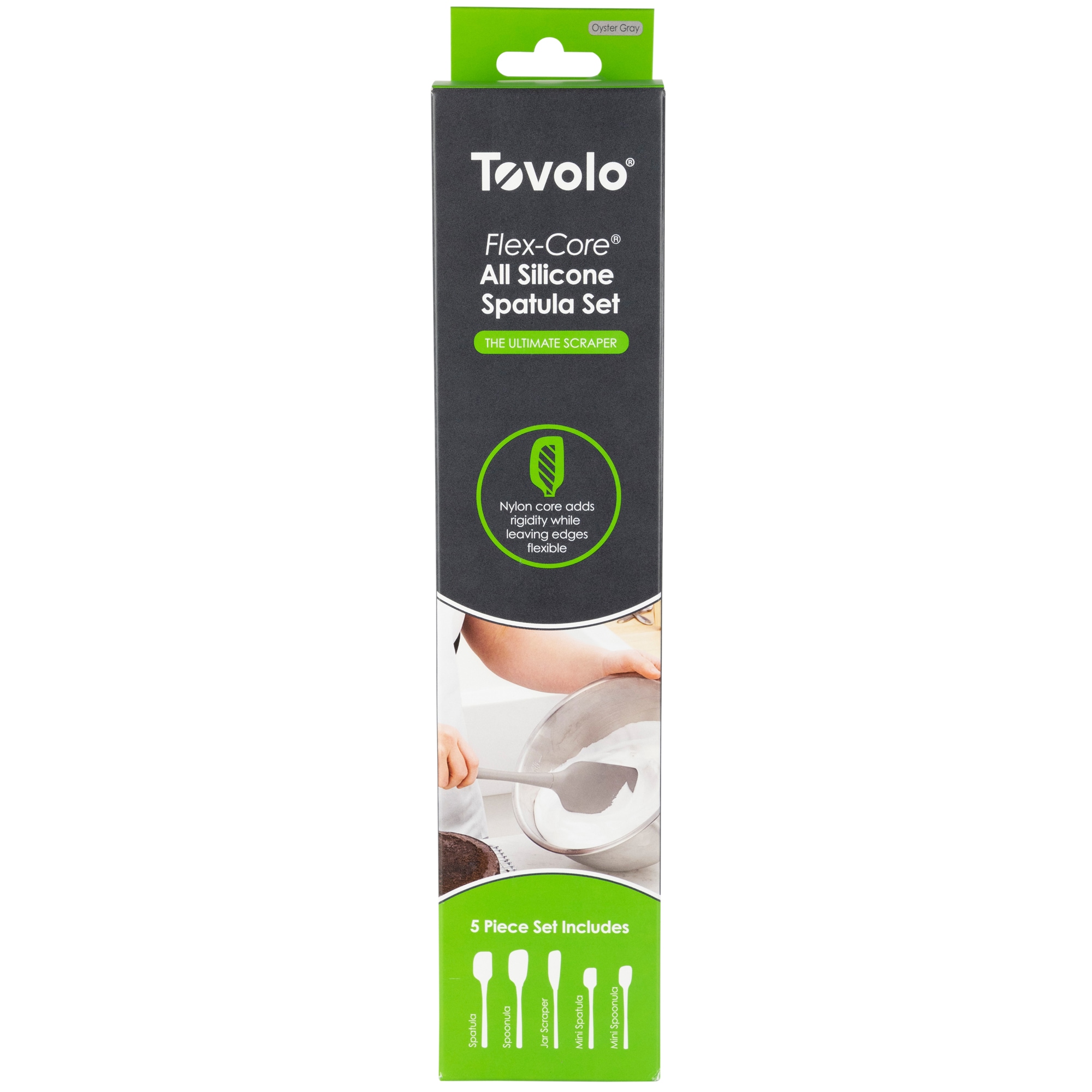 Tovolo Flex-Core All Silicone Spatula Set of 5 - Oyster Gray