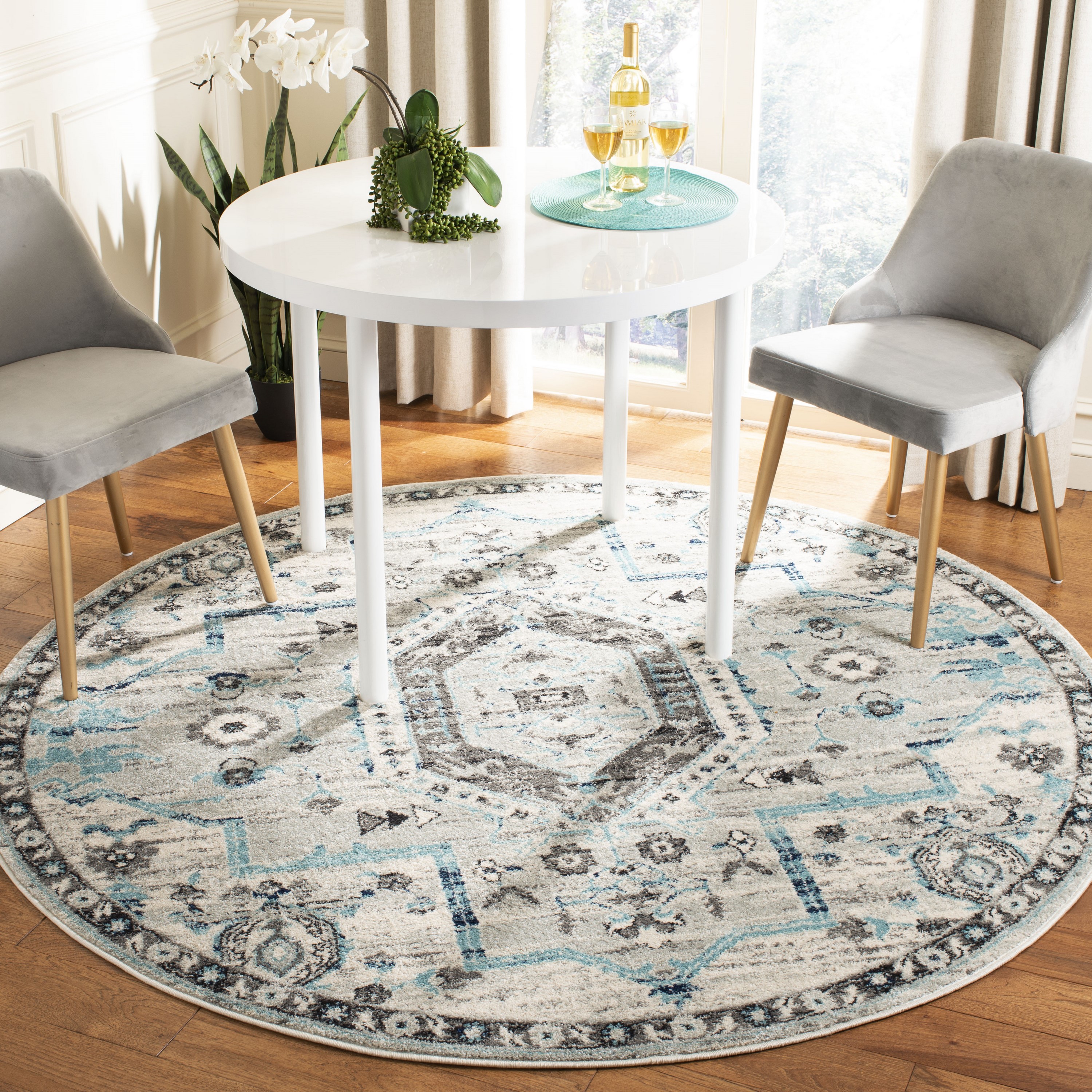Safavieh MAD928F-7R Madison Karma 7 x 7 (ft) Loomed Polypropylene Gray/Dark Gray Round Indoor Distressed/Overdyed Southwestern Area rug