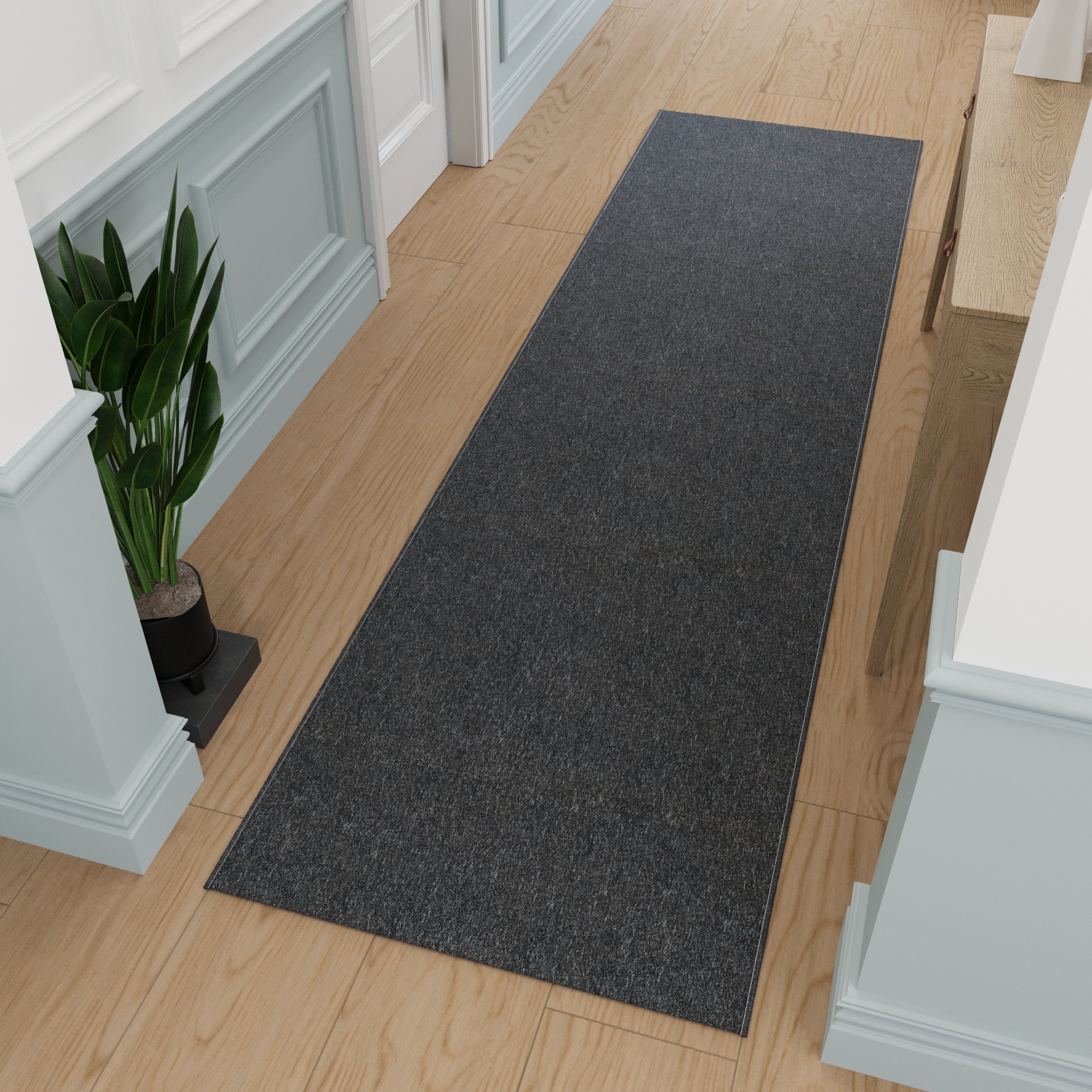 Ottomanson OSC8504-3X12 Non-Slip 2'6" x 12' Custom Cut Hallway Runner 3 x 12 (ft) Loomed Polyester Black Rectangular Indoor Solid Runner rug