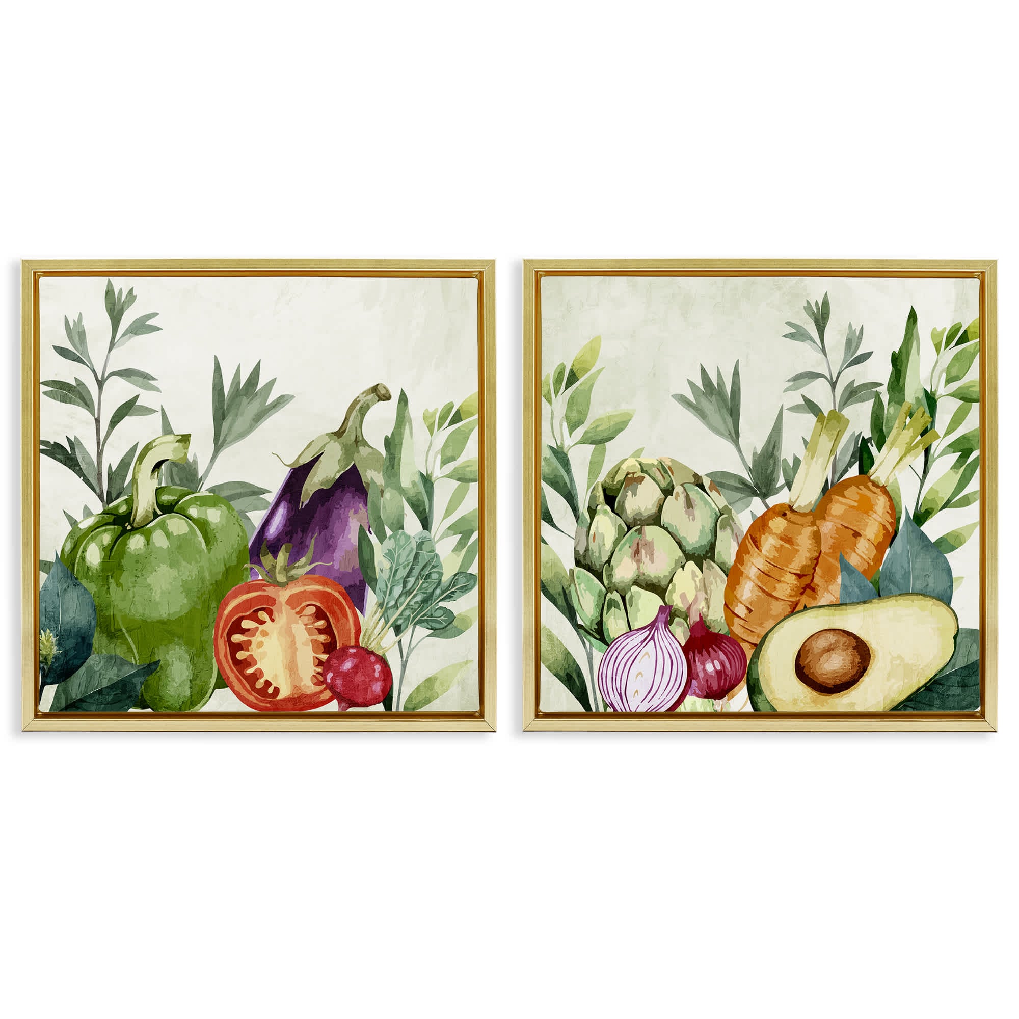 Stupell Industries B2-781-FFG-2PC-24X24 Country Harvest Vegetables 2pc Floating Frame Set design by Kim Allen