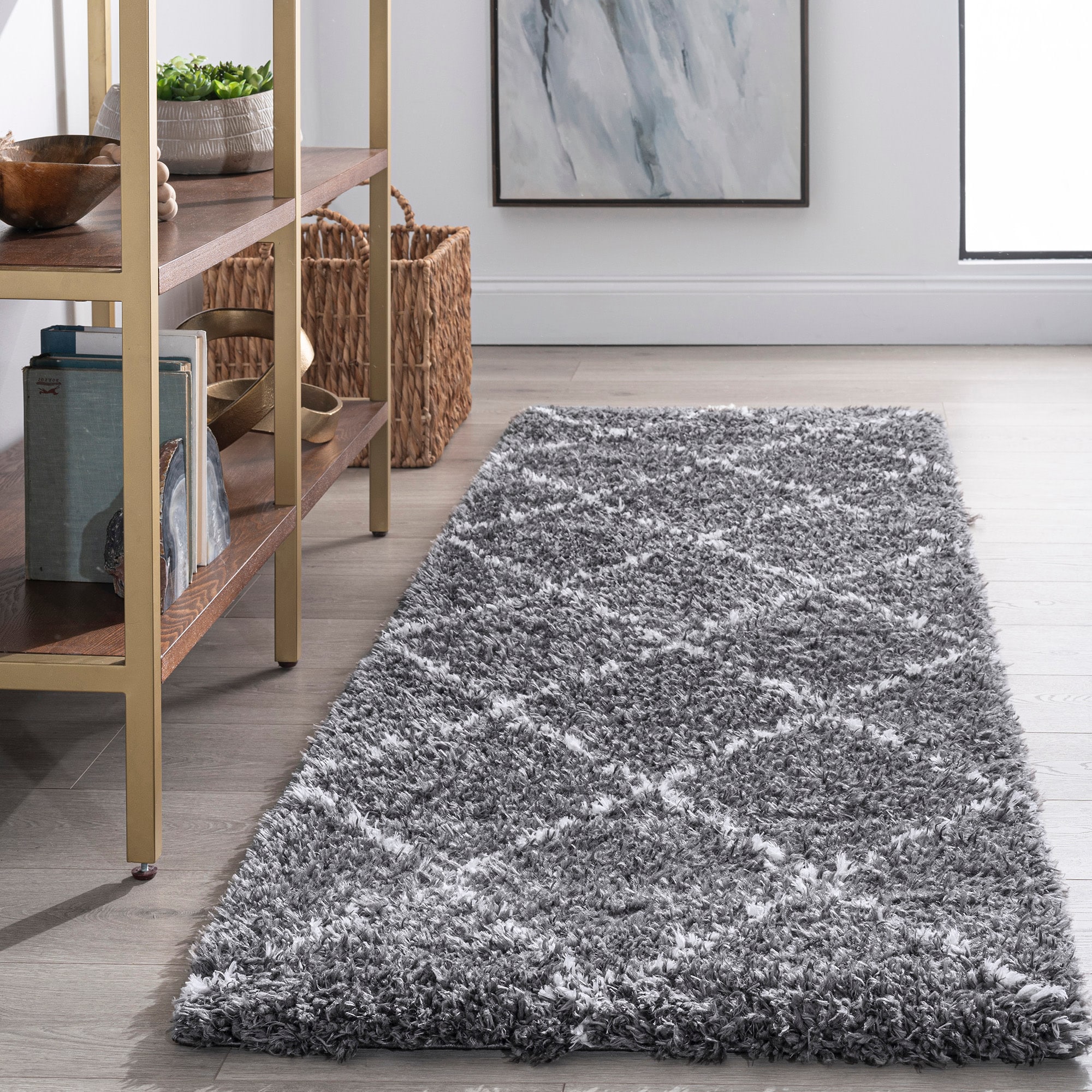 Tayse HEA1109 2X8 Heavenly Shag 2 x 8 (ft) Loomed Polyester Dark Gray Rectangular Indoor Runner rug