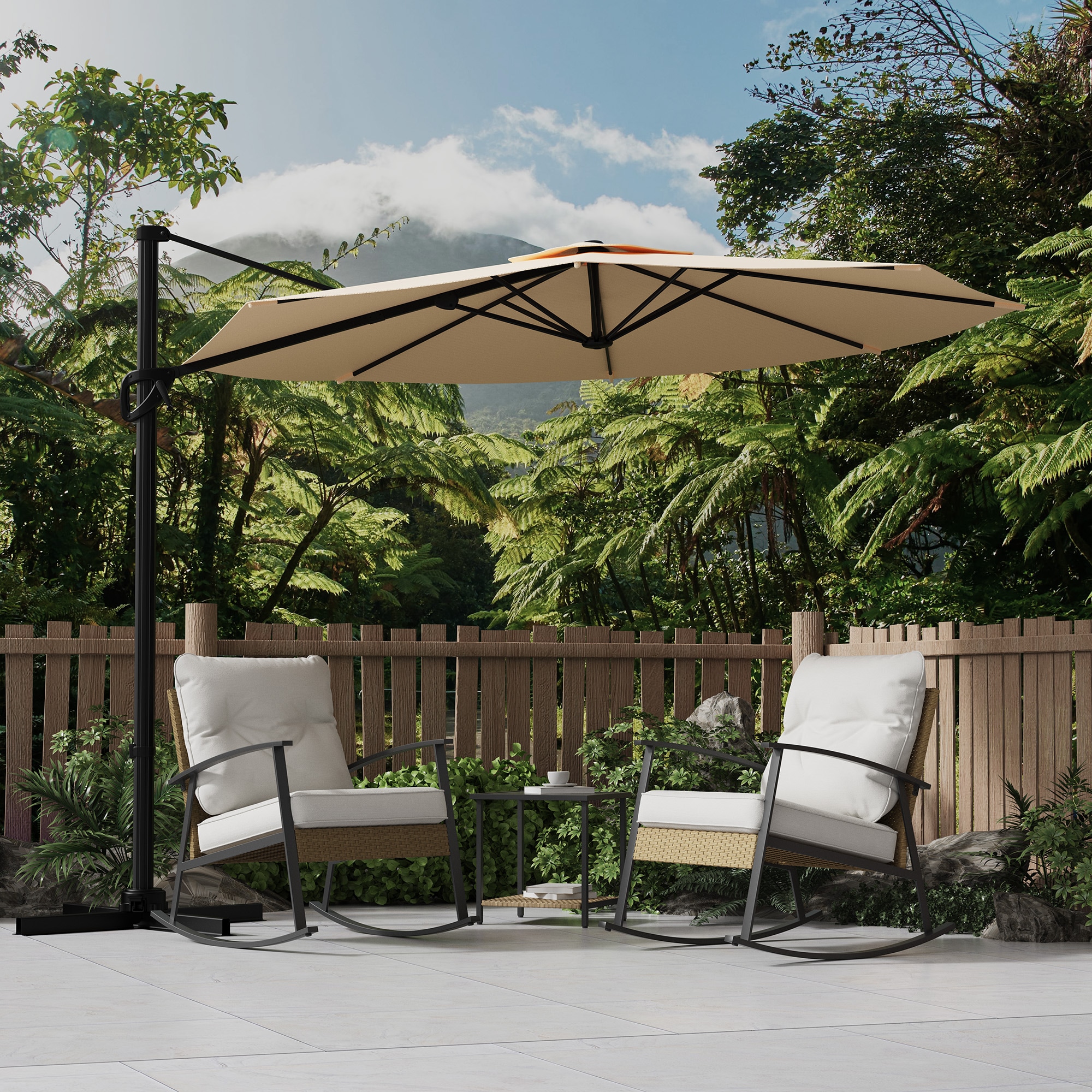 Sonkuki SD-MN12M 10-ft Steel Off-white Crank Cantilever Patio Umbrella