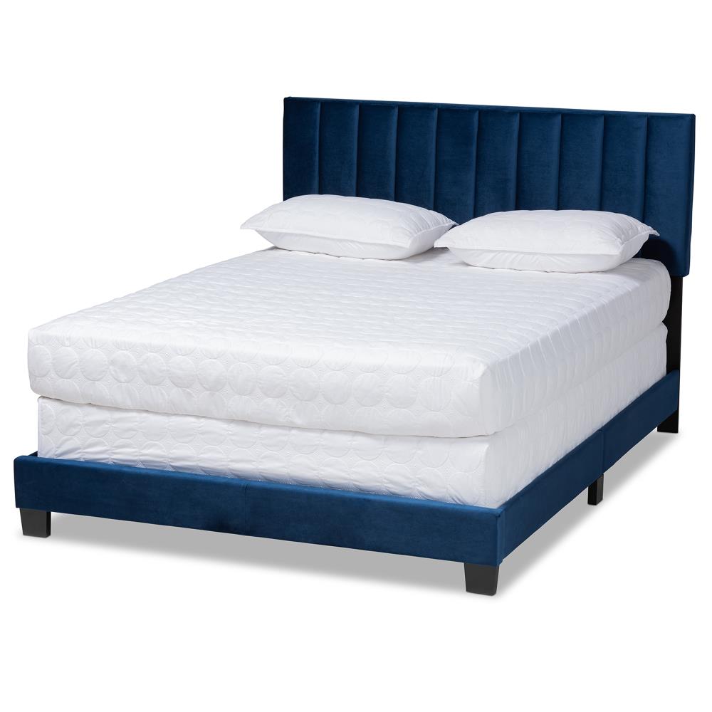 Baxton Studio Clare Navy Blue Black Full Upholstered Panel Bed in