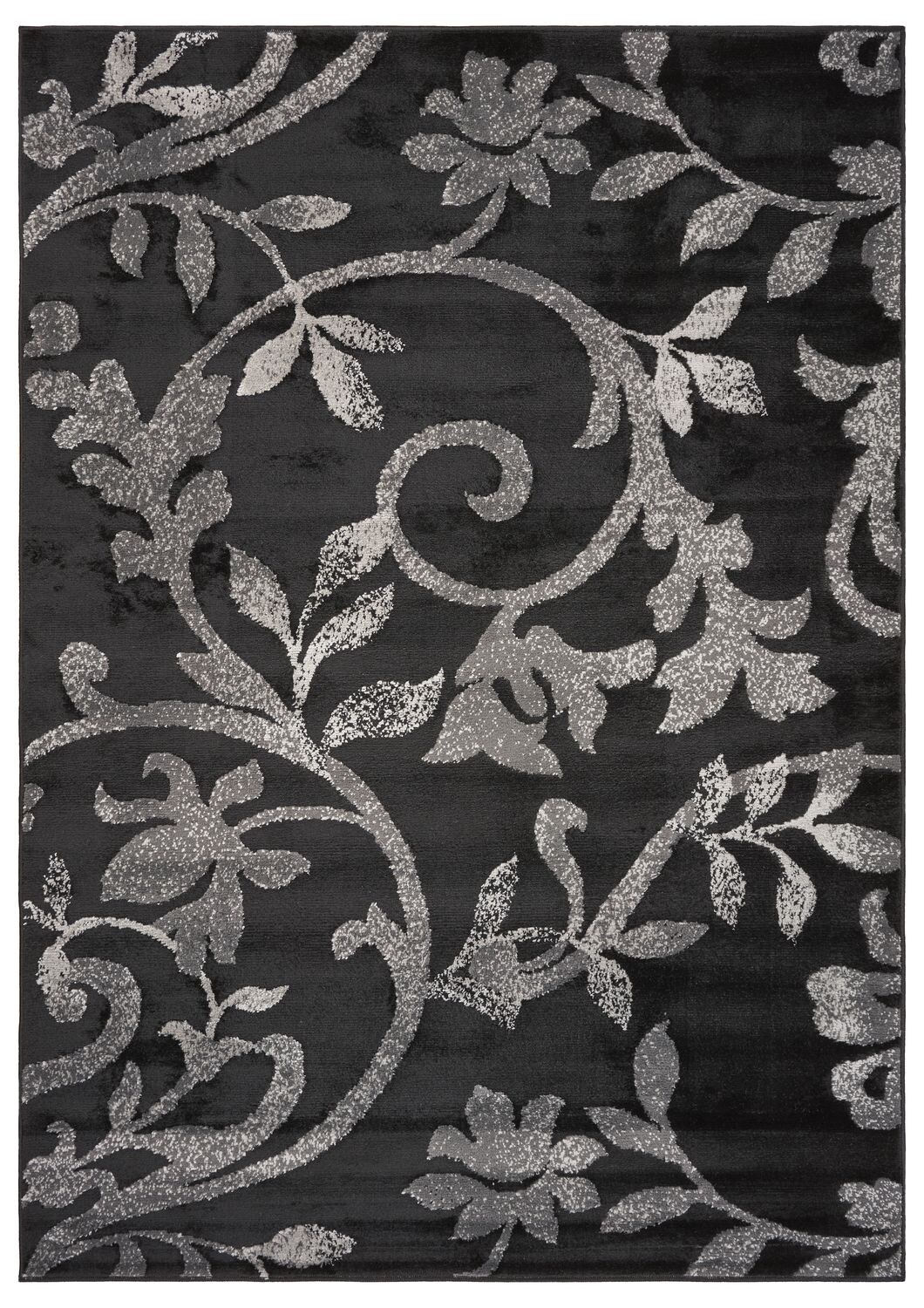 Grace Black and Gray Floral Synthetic Indoor Area Rug