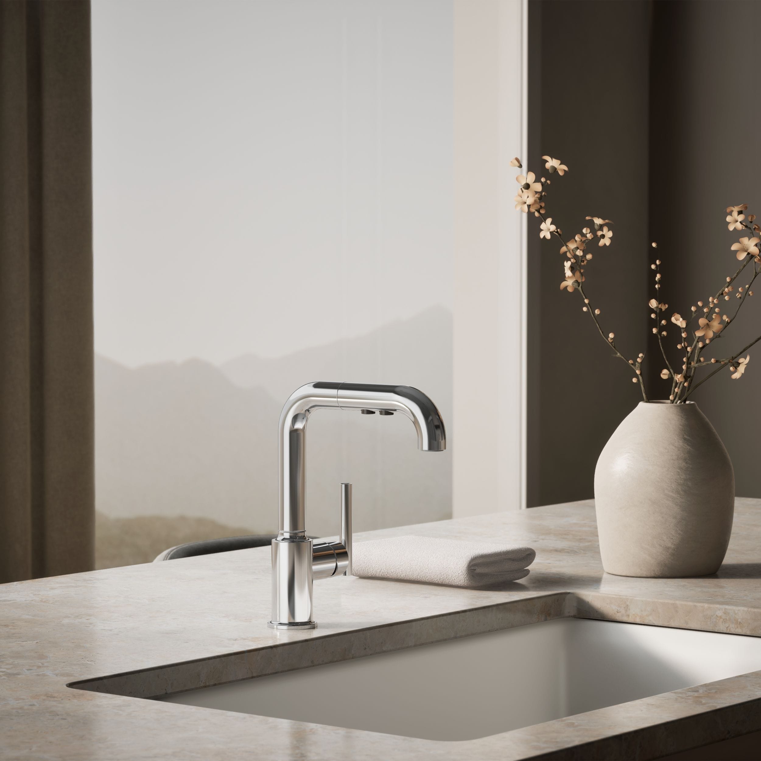 KOHLER Purist Polished Chrome Single Handle Deck-mount Pull-out Kitchen Faucet with Sprayer