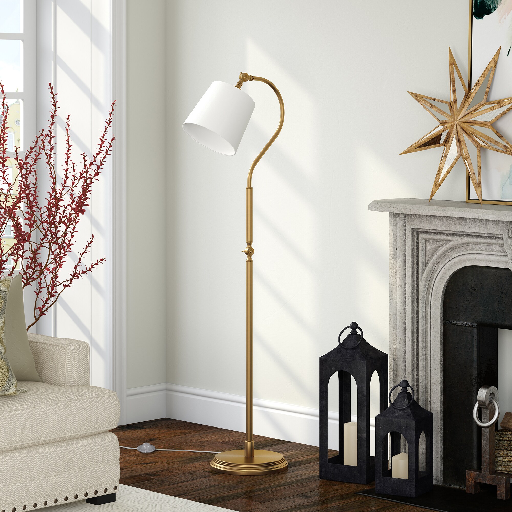 Hailey Home Harland 57.87-in Brushed Brass Floor Lamp in the Floor