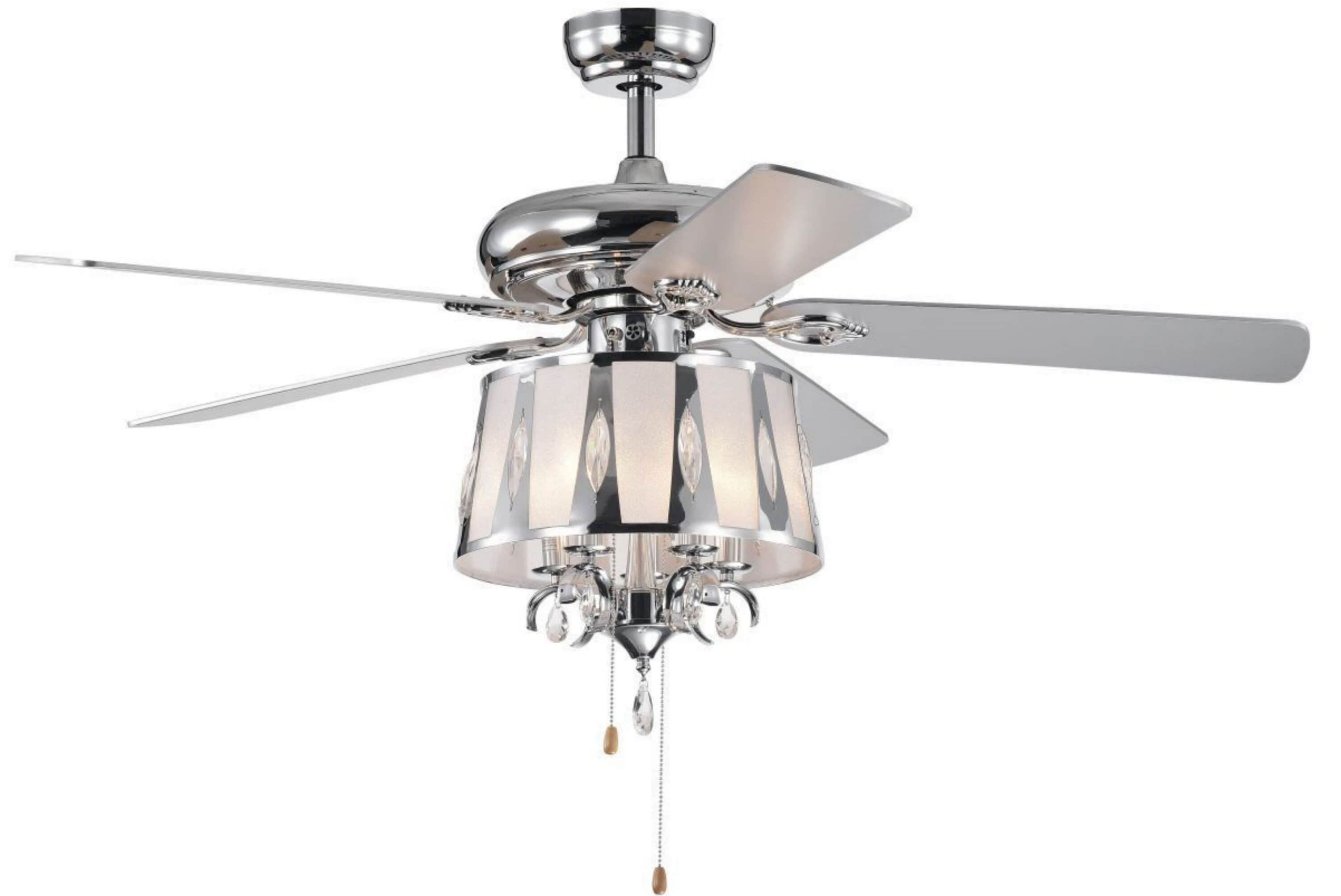 Flynama HEM-L-6002/CH Ceiling Fan 52-Inches Silver with ABS Blades Color-Changing Indoor Downrod mount Standard Ceiling Fan With Light and Remote ( 5 -Blade)