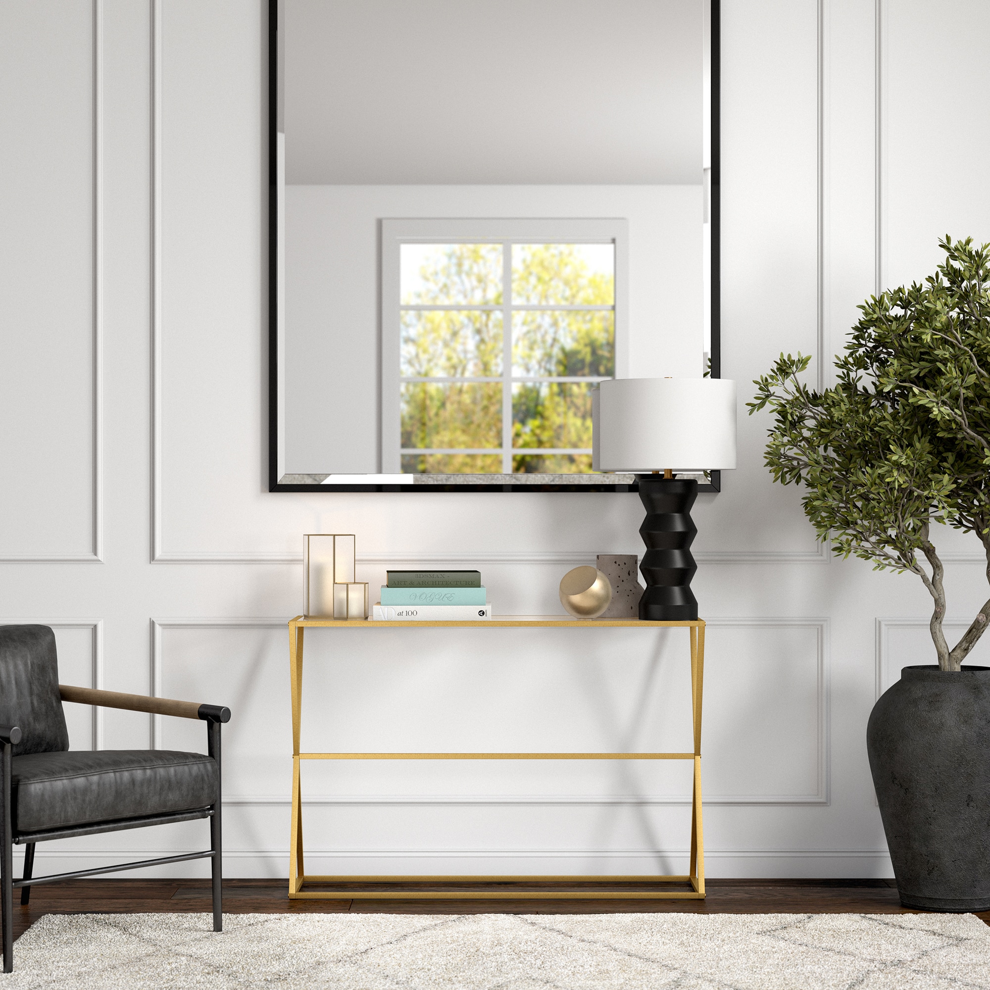 Hailey Home Contemporary Gold Console Table with Brass Frame and Glass ...