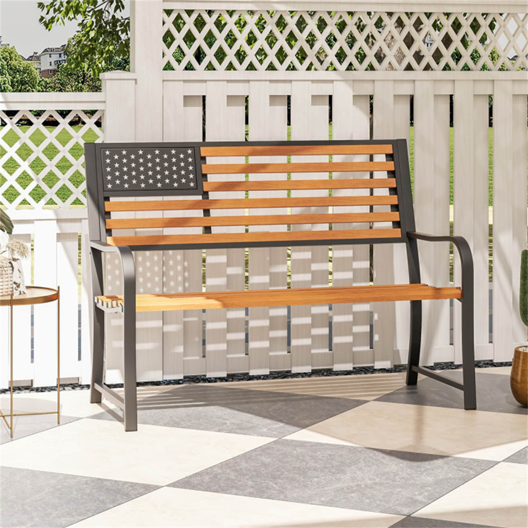 BABOOM BOM-W67395-CO Outdoor Garden Bench 50-Inches W x 37-Inches H Brown + Black Iron Garden Bench