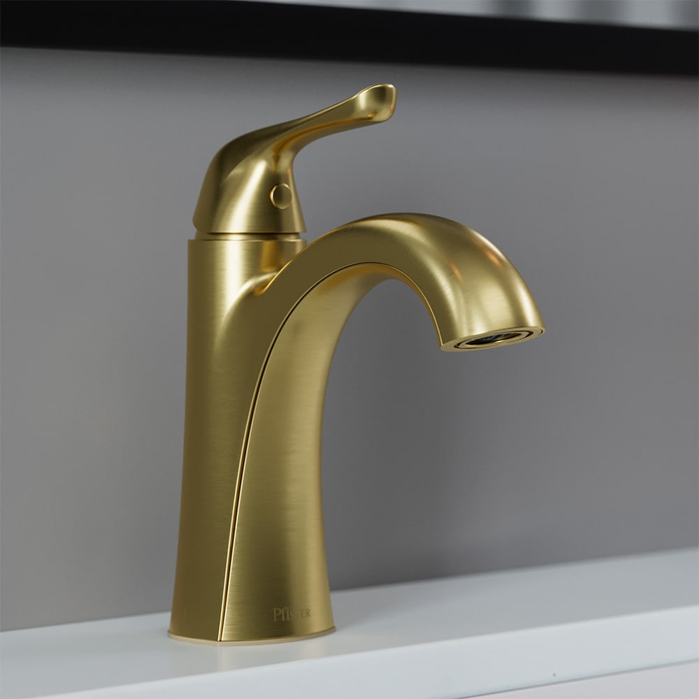 Pfister LF-042-MALBG Willa Brushed Gold 4-in centerset 1-handle WaterSense Mid-arc Residential Touch-on Bathroom Sink Faucet with Drain with Deck Plate