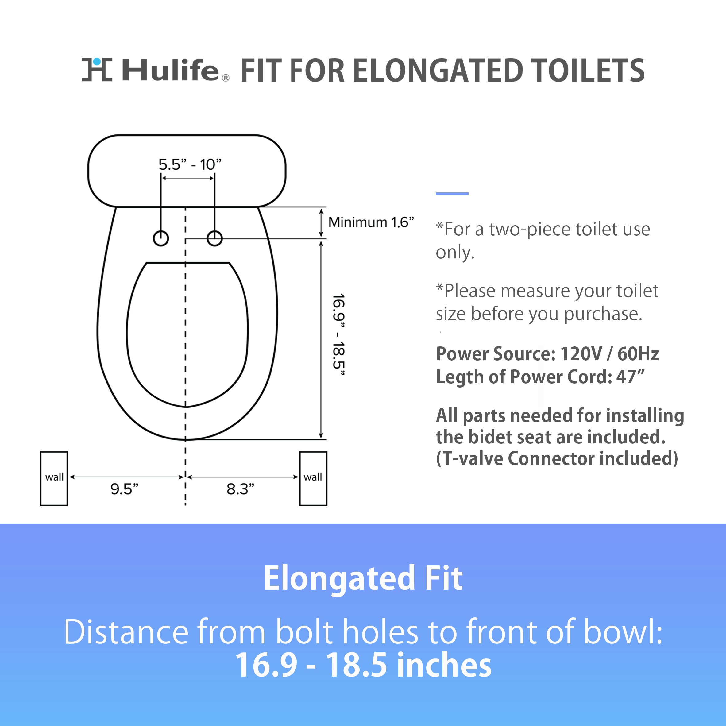 Hulife White Electric Bidet Seat with Heated Water and Air Dryer