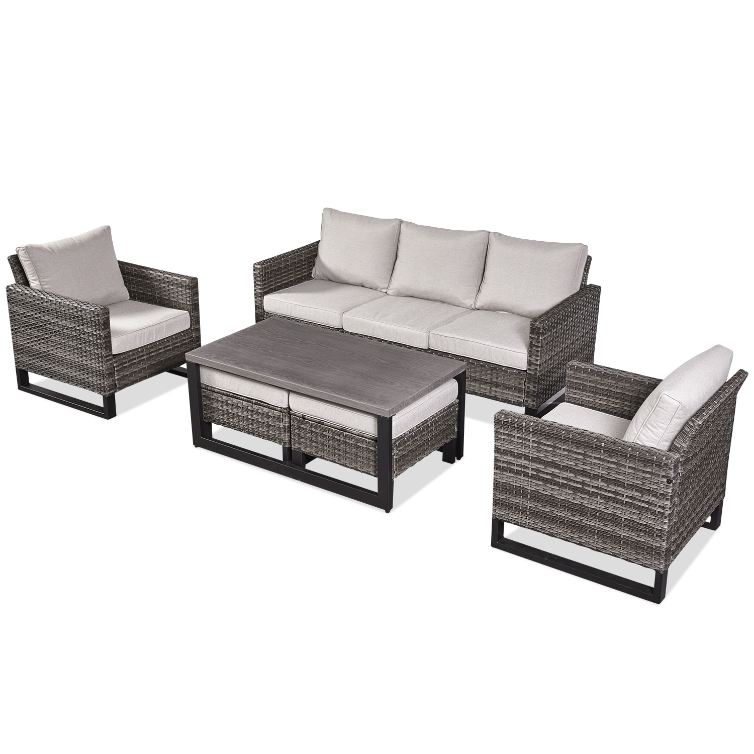 Rilyson FS062063065-2 6 -Piece Wicker Patio Sofa Conversation Set with Multiple color/finishes Cushions