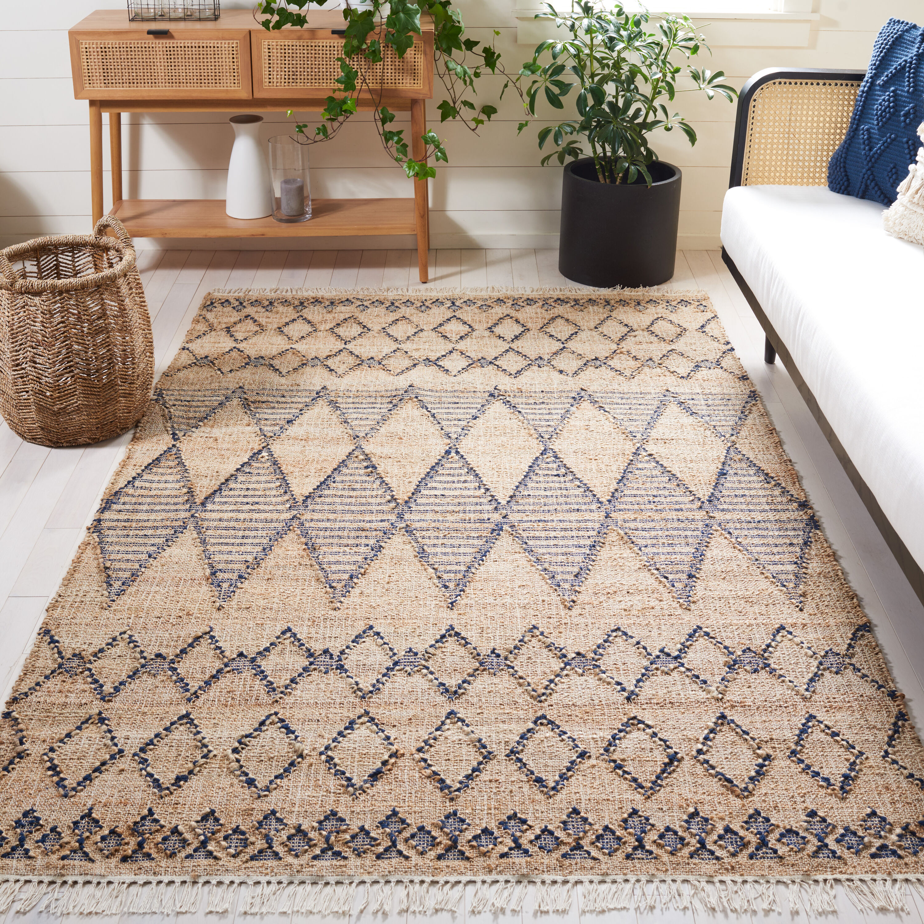  Natural Fiber 224 Blue/Natural Bohemian 5ft x 8ft Medium Rectangle Rug