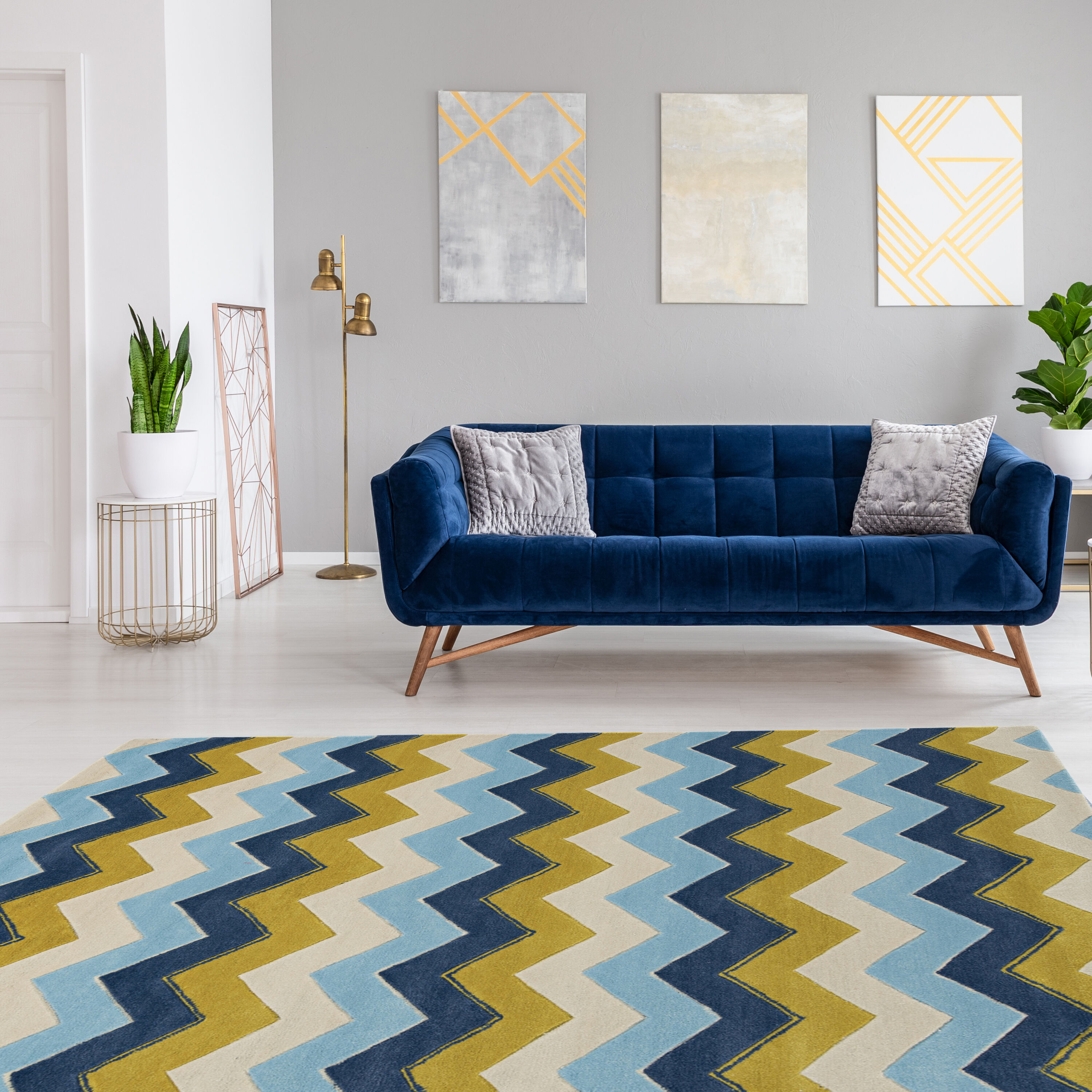 Linon RUG-TARL3681 Trio 8 X 10 (ft) Yellow and Gray Indoor Chevron Bohemian/Eclectic Area Rug