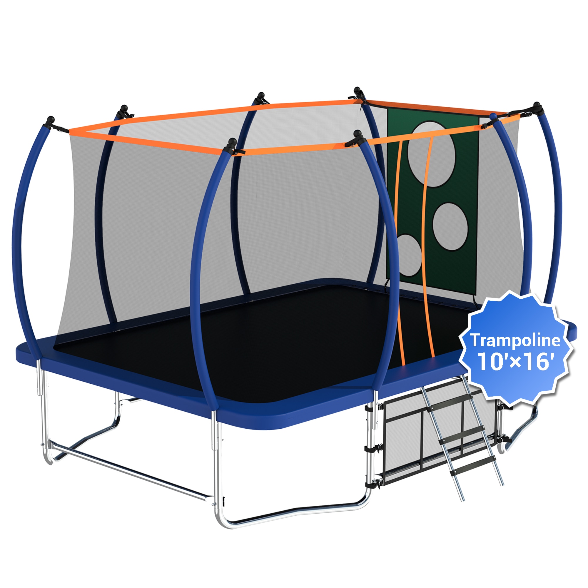 Fun Orange FUN25BC55 10X16 FT Heavy Duty Trampoline for Kids and Adults 10-ft Rectangle Backyard in Blue