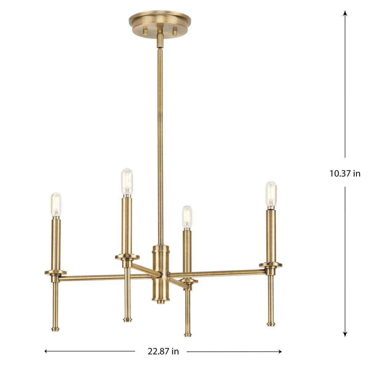 Elara Vintage Brass 4-Light Chandelier with Clear Glass Shades