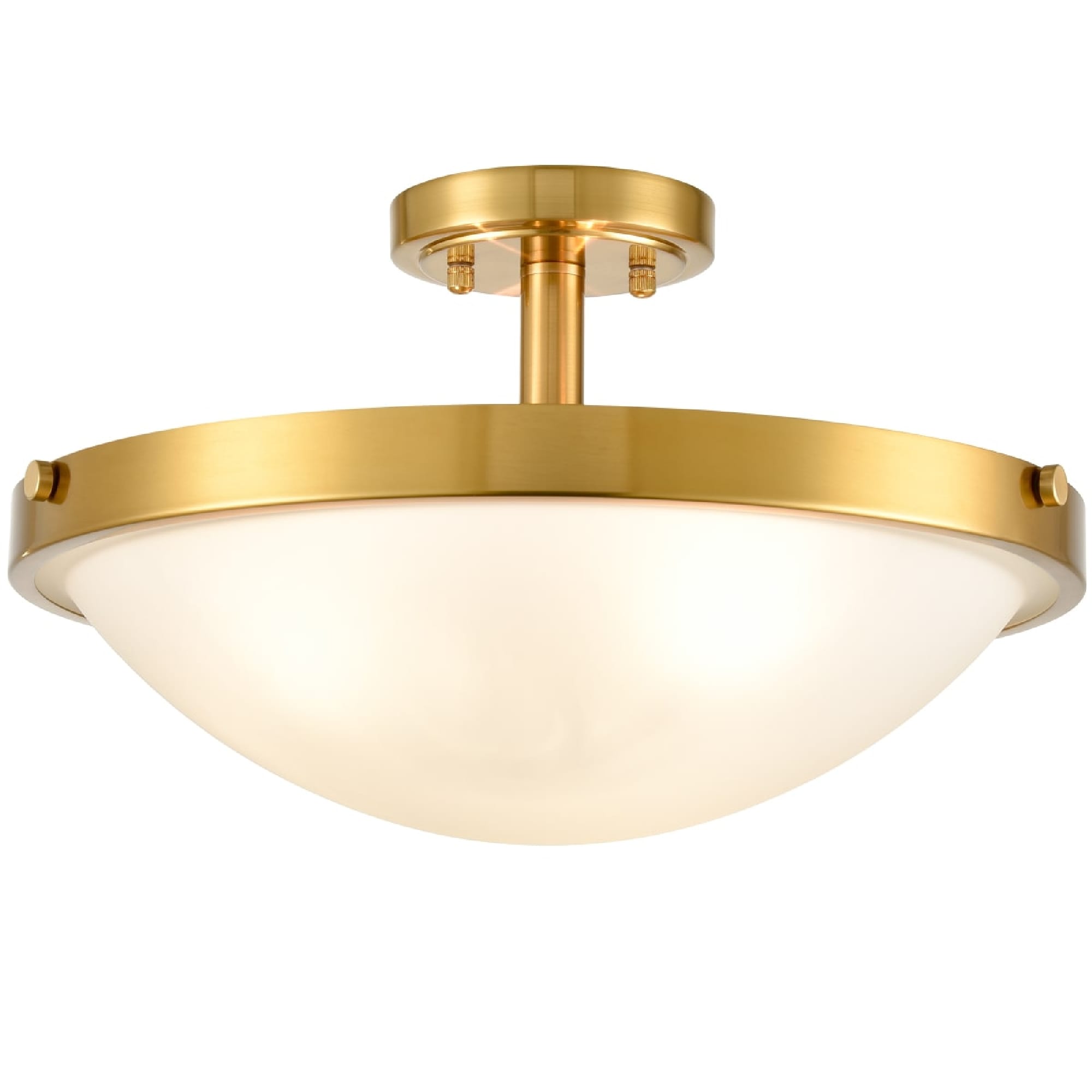 Tiffany Brushed Brass and Frosted Glass Bowl Semi Flush Mount Light